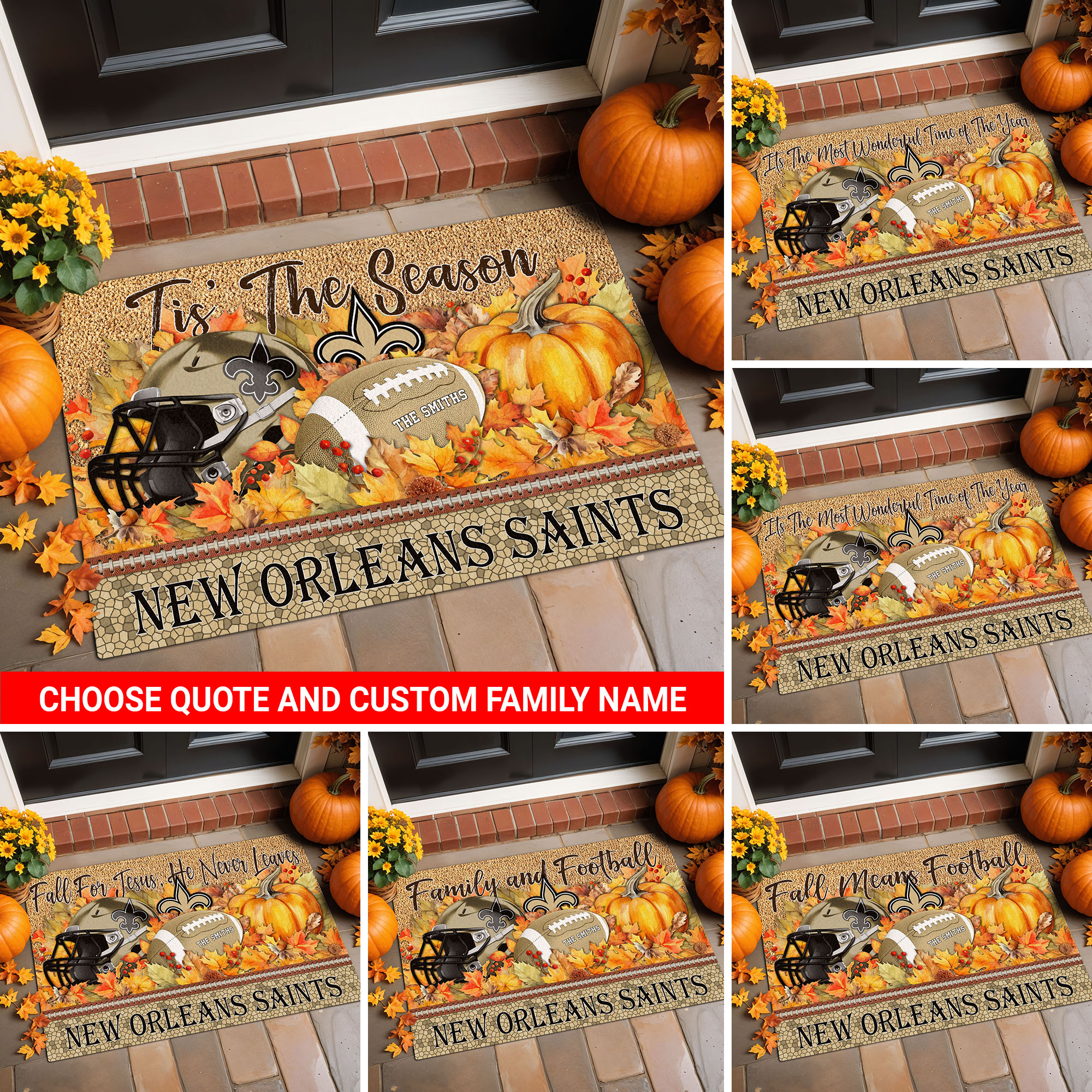 New Orleans Saints Doormat Custom Your Family Name And Choose Your Quotes, Sport Doormat, Sport Gifts For Fan