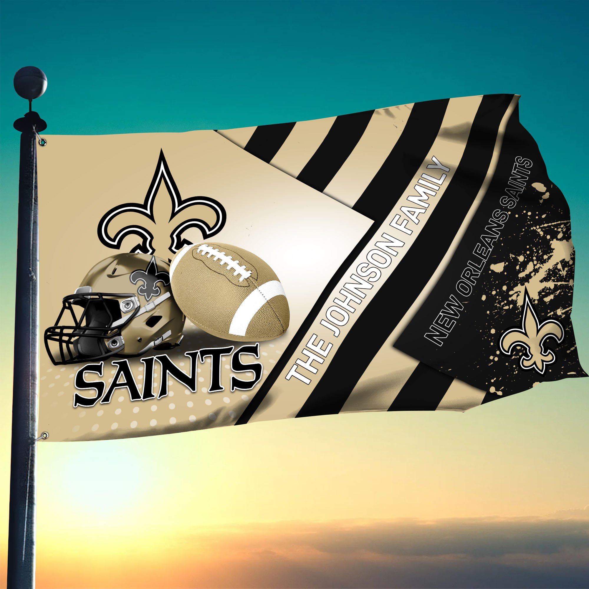 New Orleans Saints Flag 3X5ft 4X6ft Custom Your Family Name, Sport Team Flag, Sport Gifts