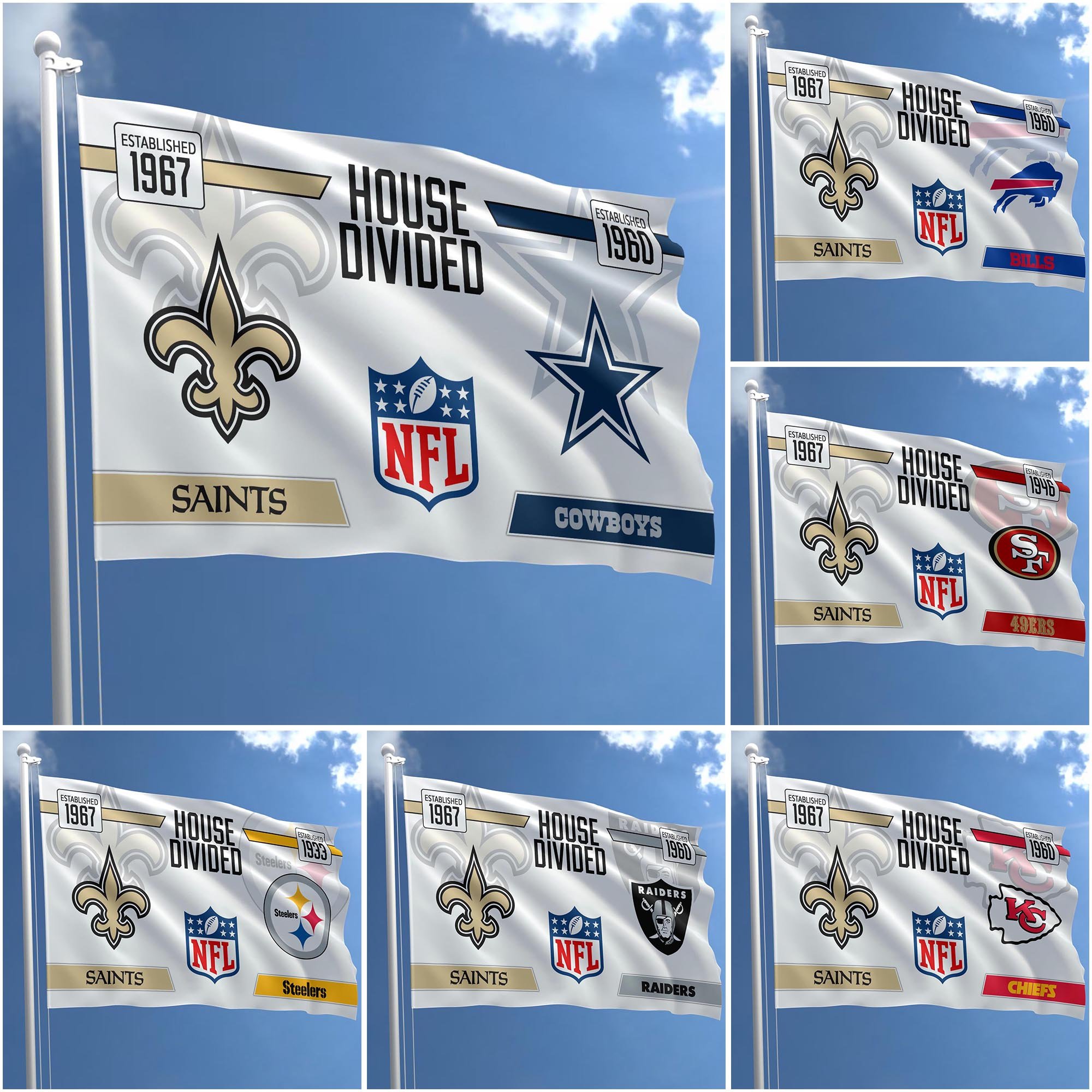New Orleans Saints Flag 3X5ft Choose Any Team, House Divided Flag, Home Decors