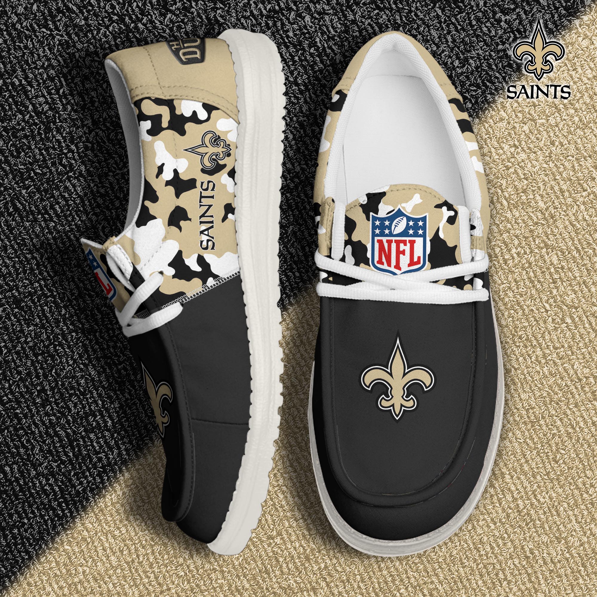 New Orleans Saints Football Hey Dude Canvas Loafer Shoes Custom Your Name, Sport Shoes For Fan, Fan Gifts