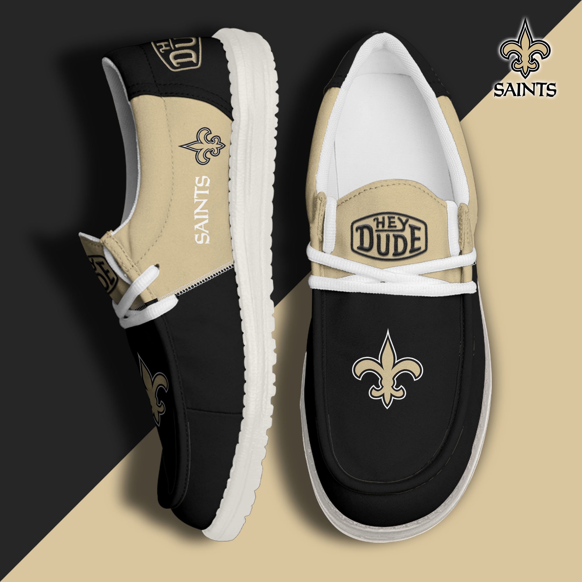New Orleans Saints Football Hey Dude Canvas Loafer Shoes Custom Your Name, Sport Shoes For Fan, Fan Gifts