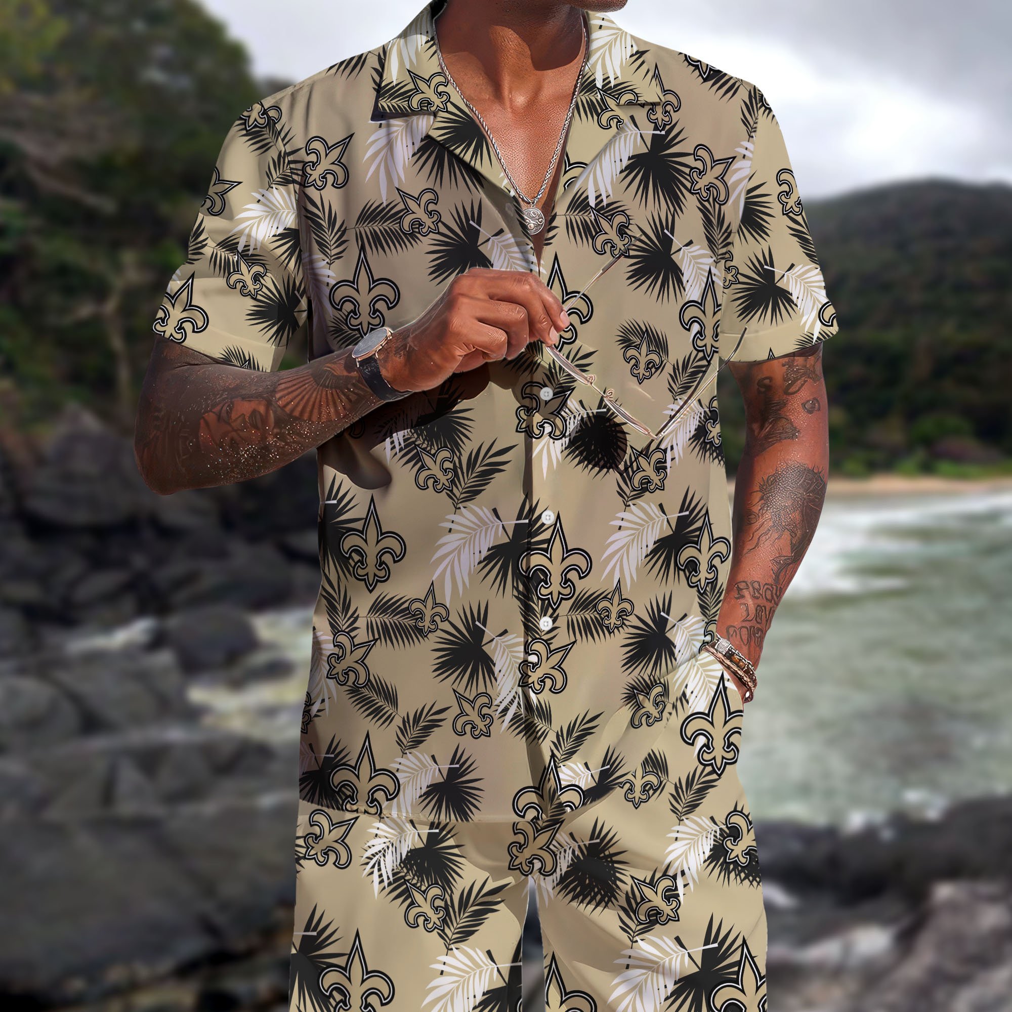 New Orleans Saints Hawaiian Shorts Set 2025 Version, Hawaiian Shirts, Sports Shorts, Gifts For Fan