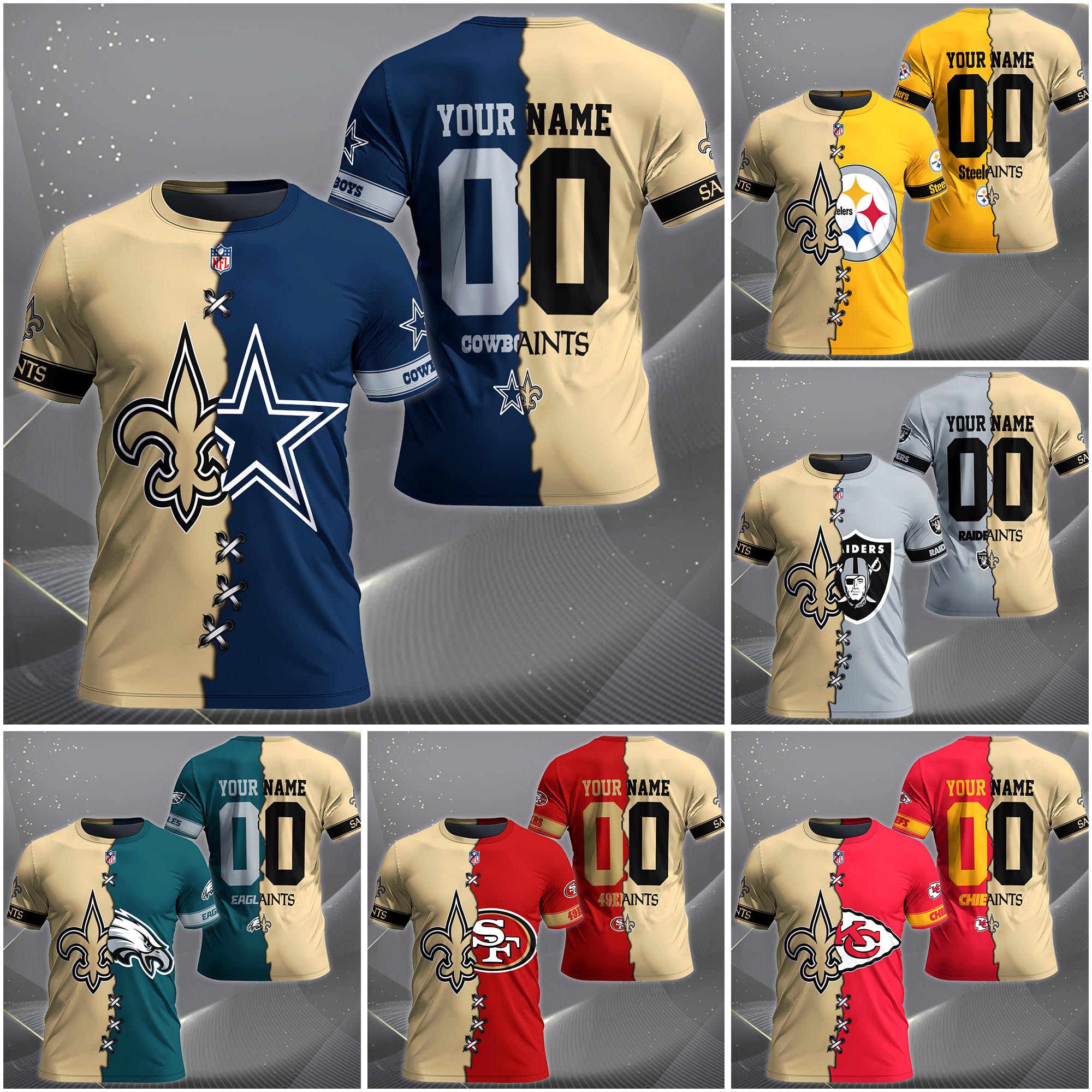 New Orleans Saints House Divided T-Shirt Custom Name 2025 Version, Number And Team, Sport Shirts For Fan