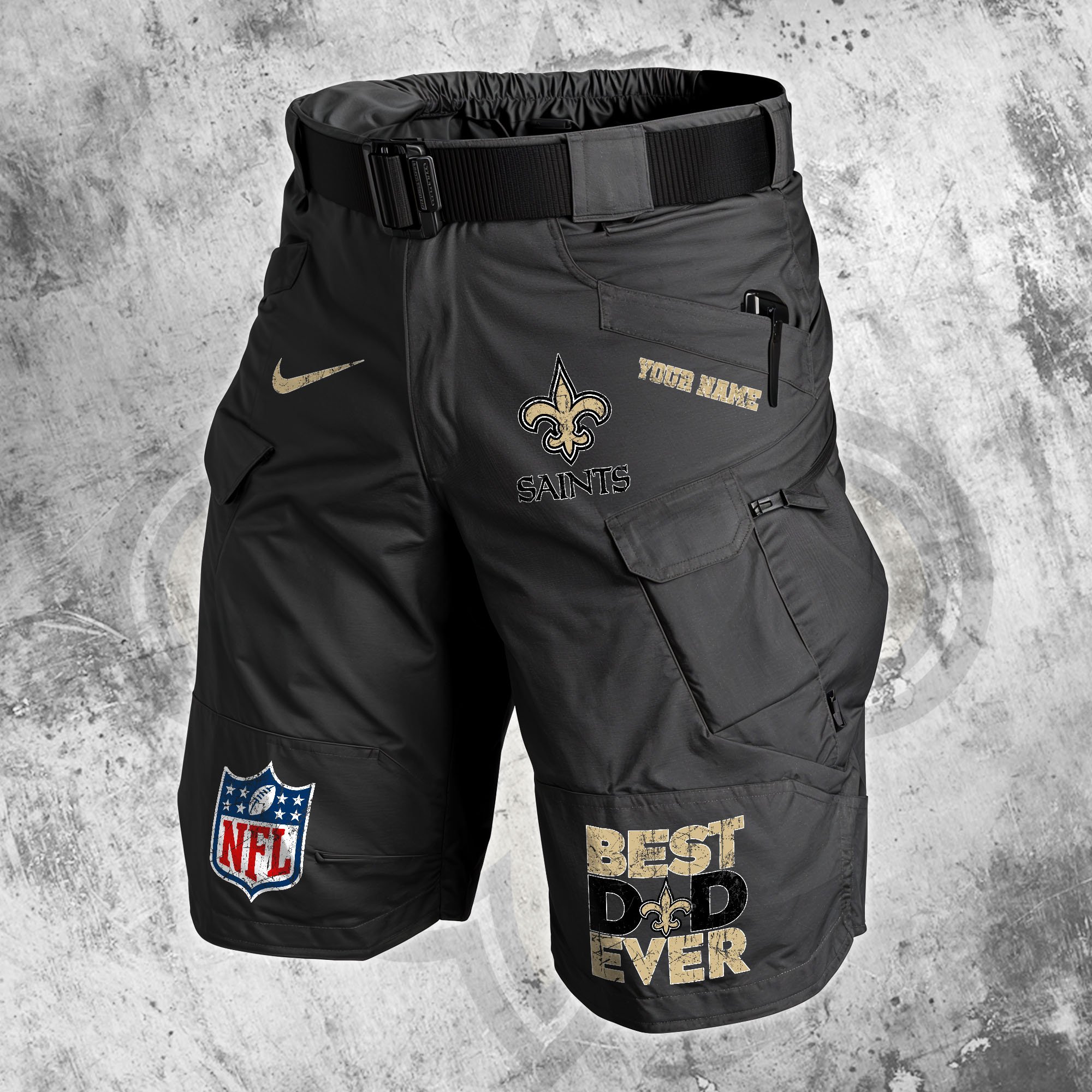 New Orleans Saints Men Cargo Shorts Custom Your Name, Football Lovers Clothings, Fathers Day Gifts 
