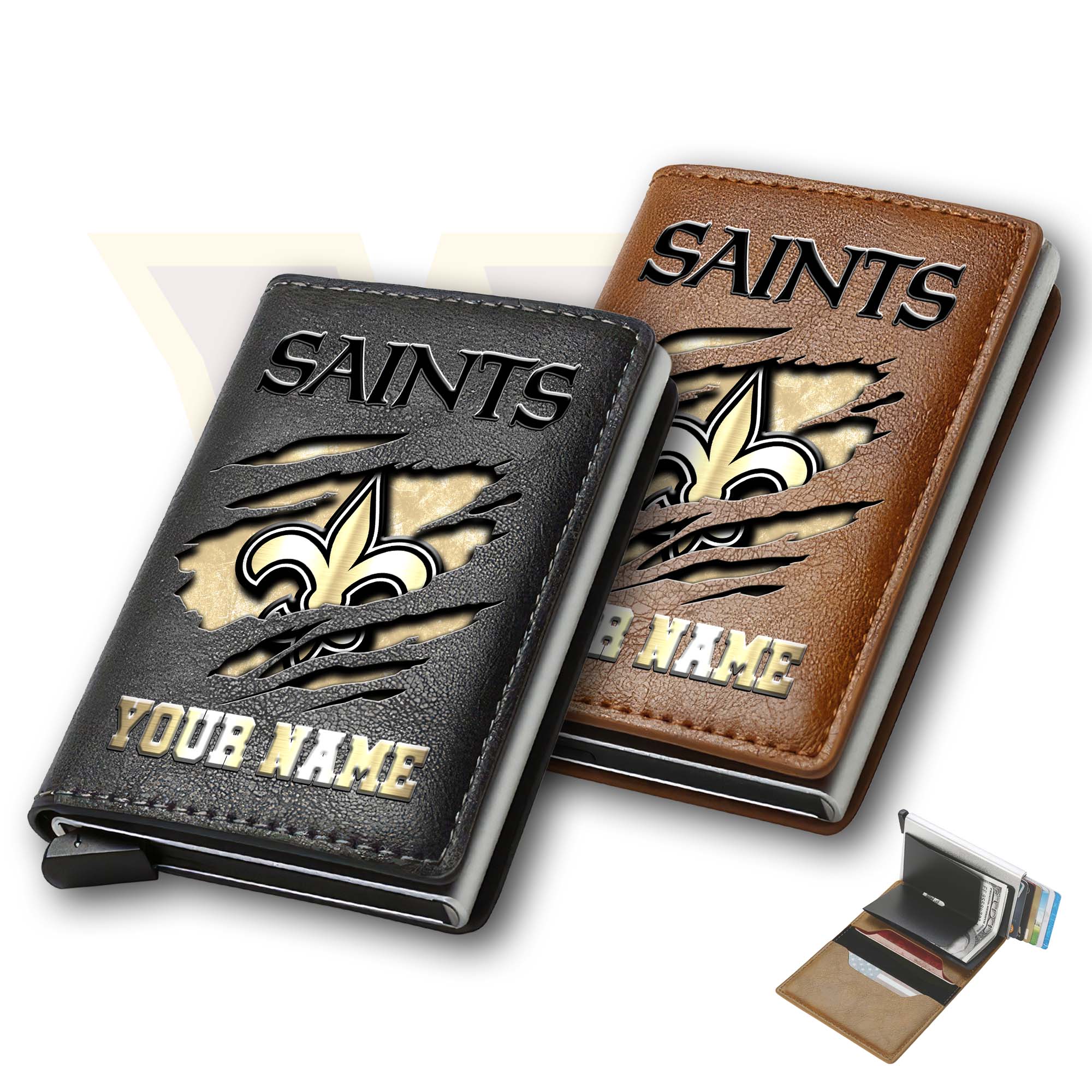 New Orleans Saints Men Wallet Custom Your Name, Football Team Men Wallet For Fans, Gifts For Football Lovers