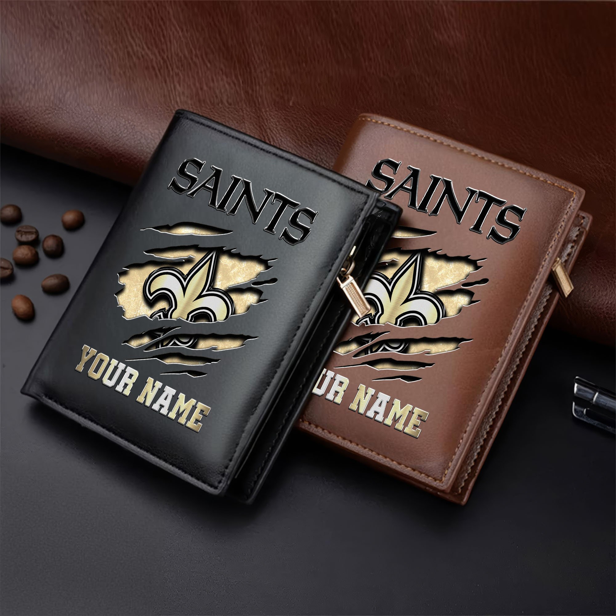 New Orleans Saints Men Wallet Custom Your Name, Football Team Men Wallet For Fans, Gifts For Football Lovers