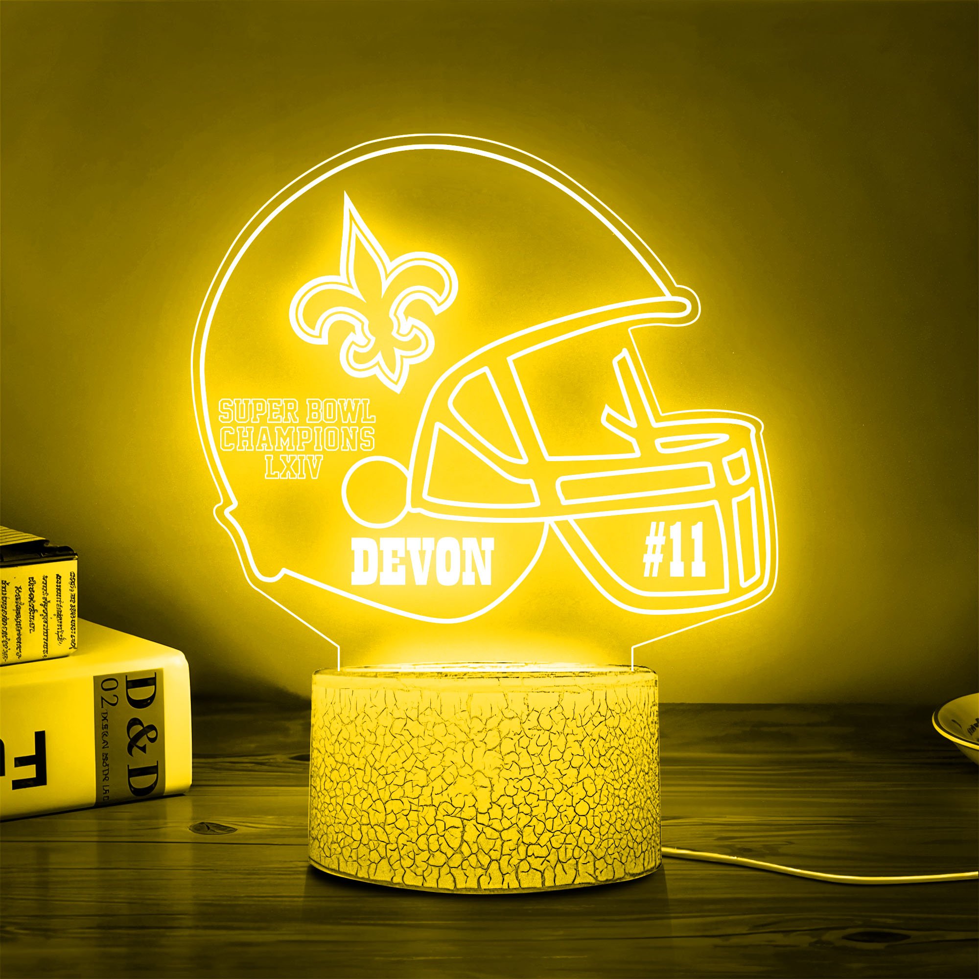 New Orleans Saints Team 3D Led Lamp Custom Number And Name, Led Lamp For Sport Fans 
