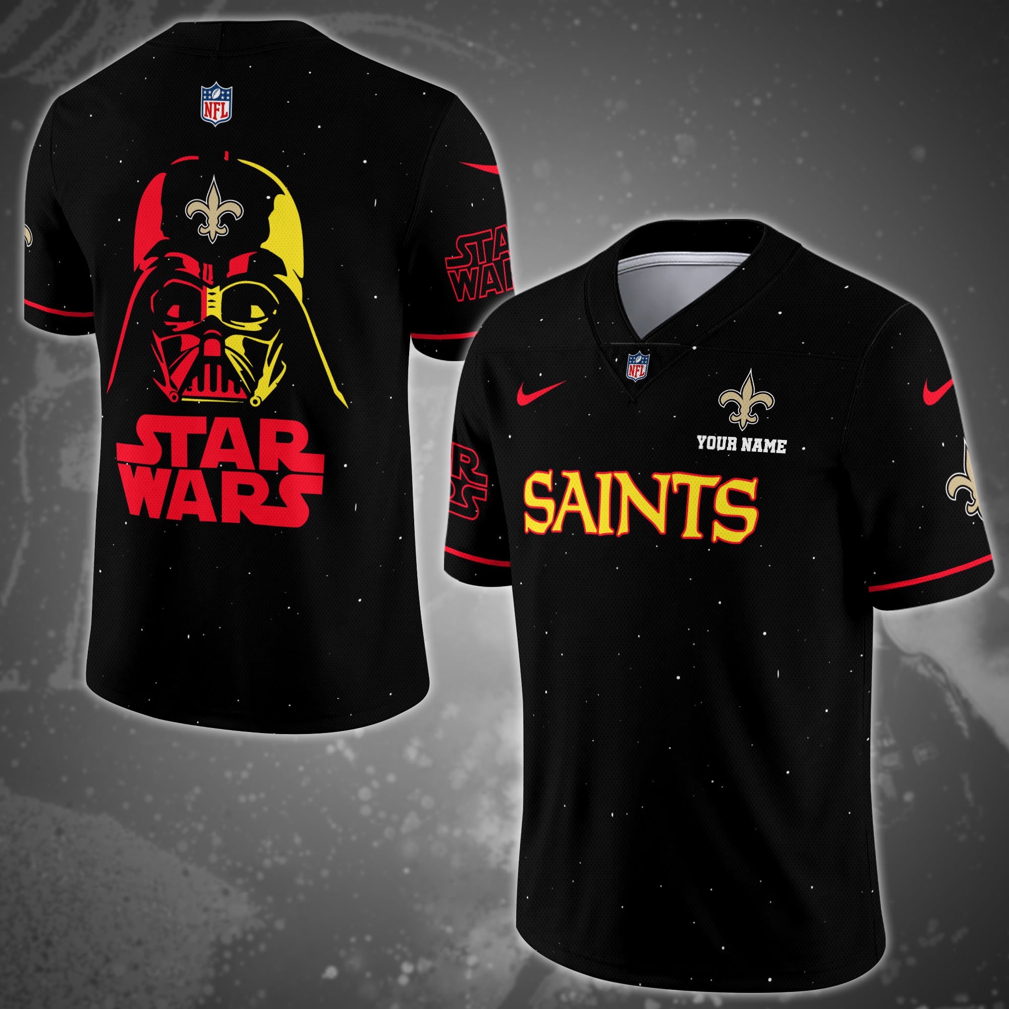 New Orleans Saints Team And Star Wars Vneck Football Jersey Custom Name, Sport Shirts, Sport Gifts