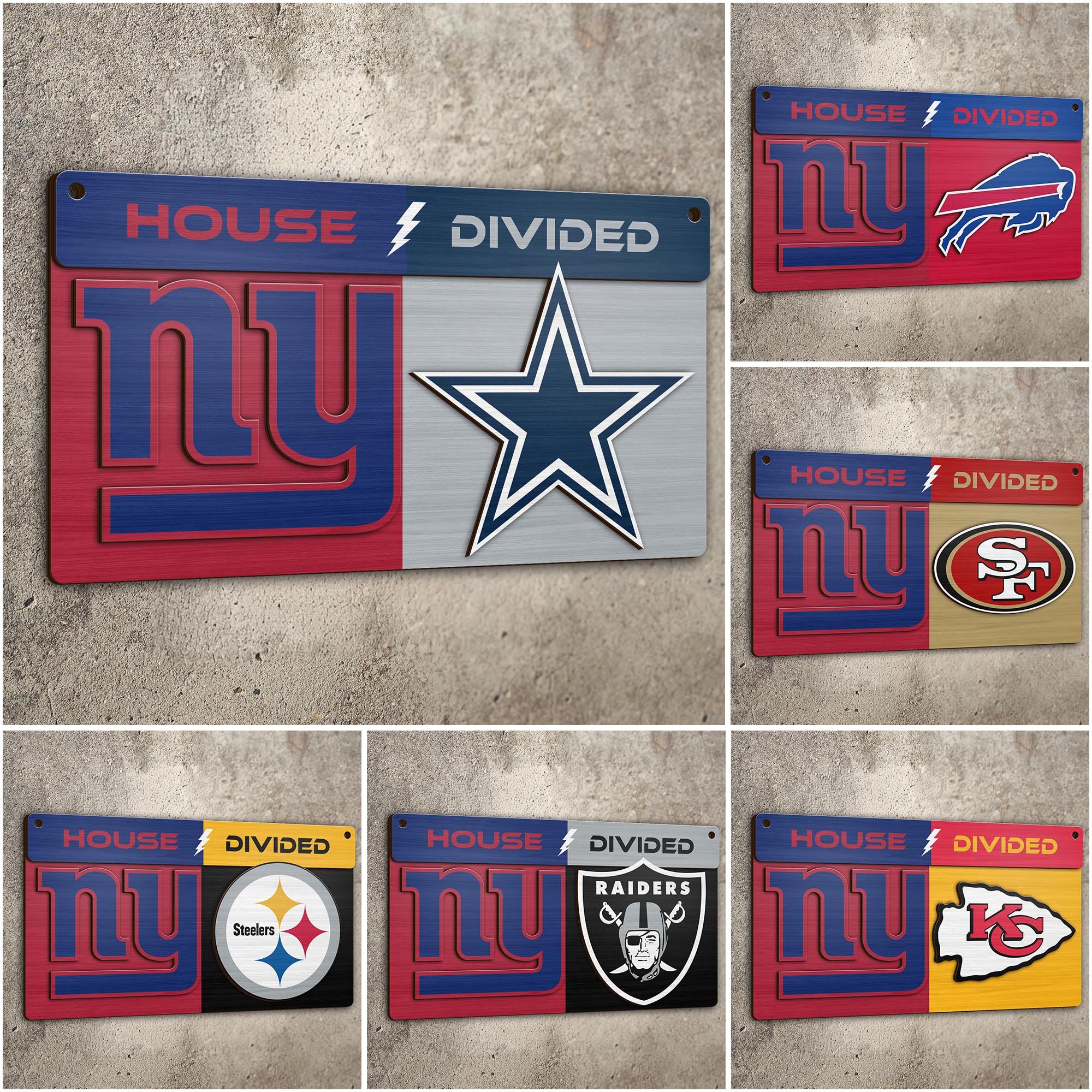 New York Giants 2 Layers Woodsign Choose Any Team, House Divided Sign, Wall Hangings