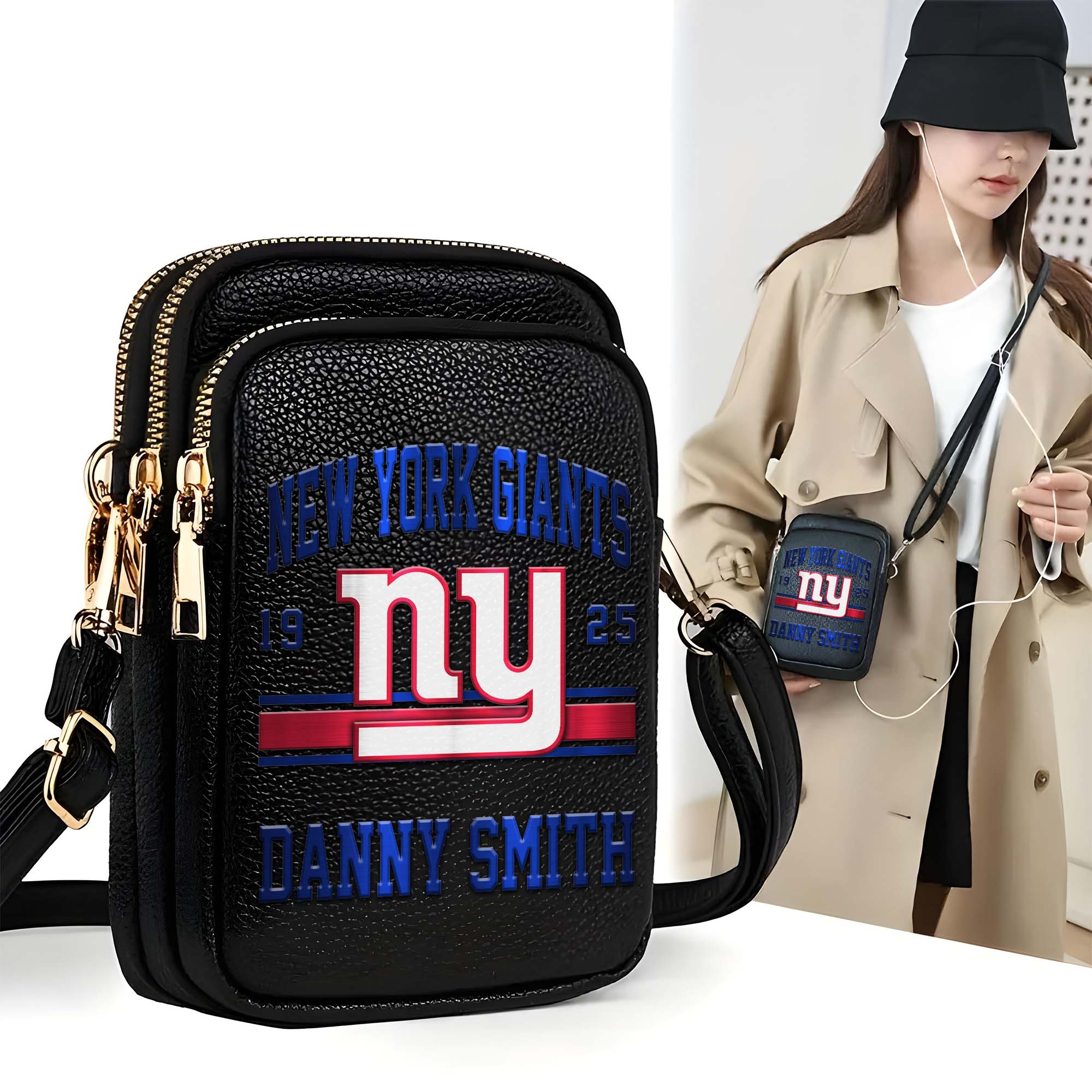 New York Giants Customized Womens Mobile Phone Bag With Your Name, Leather Crossbody Bag, Fan Gifts
