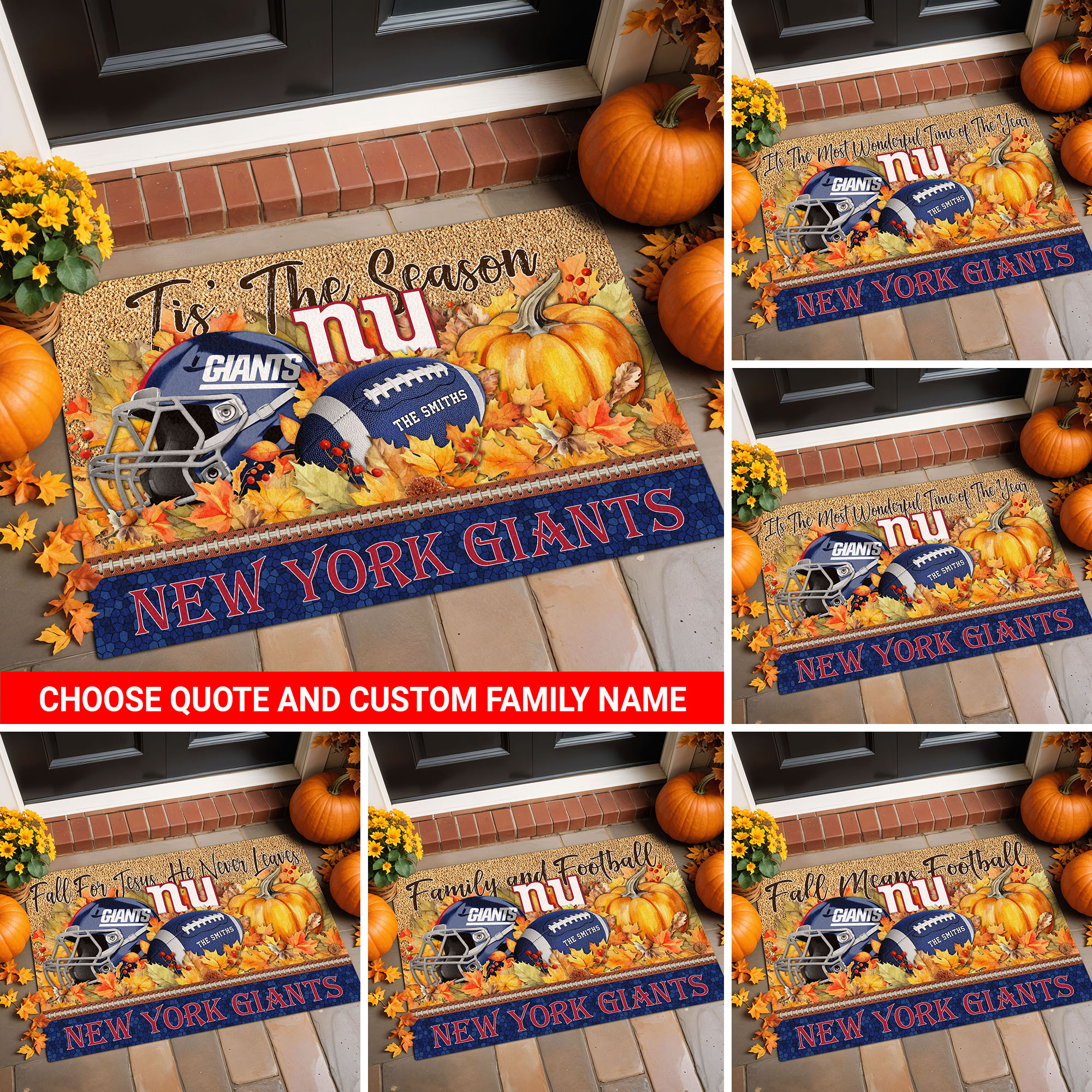 New York Giants Doormat Custom Your Family Name And Choose Your Quotes, Sport Doormat, Sport Gifts For Fan