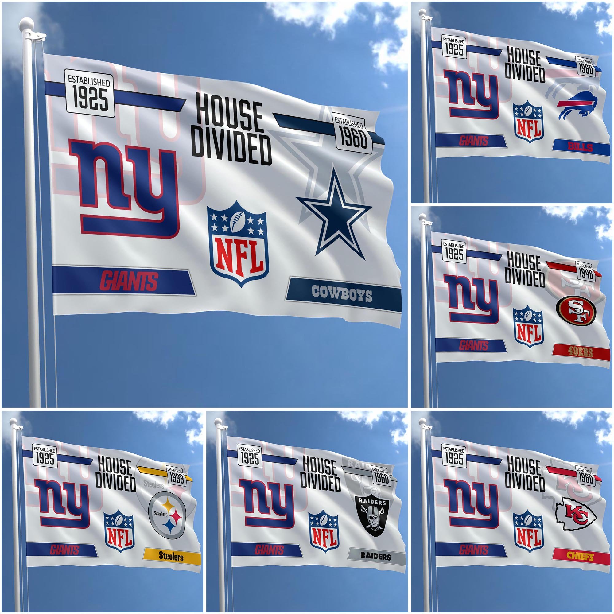 New York Giants Flag 3X5ft Choose Any Team, House Divided Flag, Home Decors