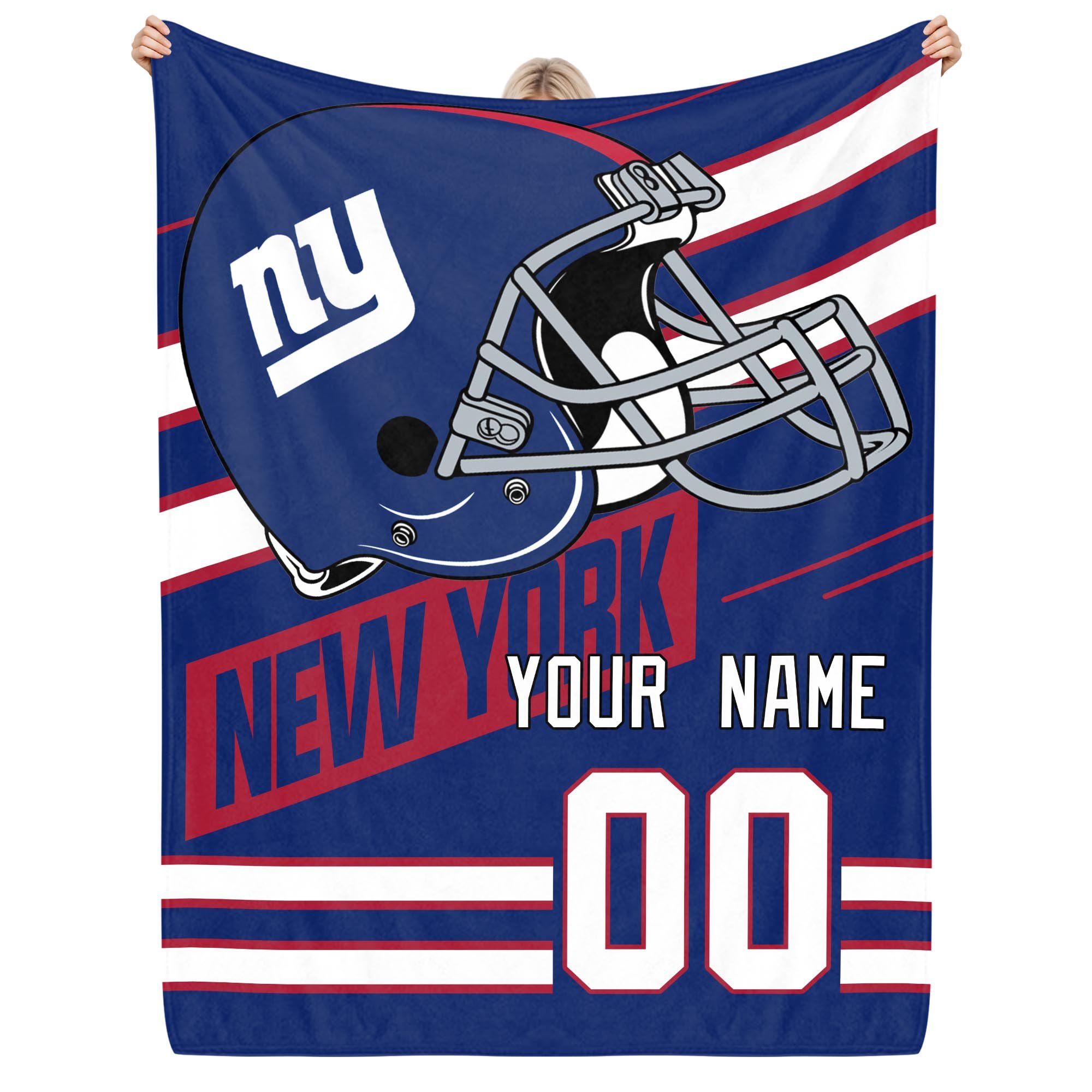 New York Giants Fleece Blanket Custom Name And Number, Sport Blanket For Fans