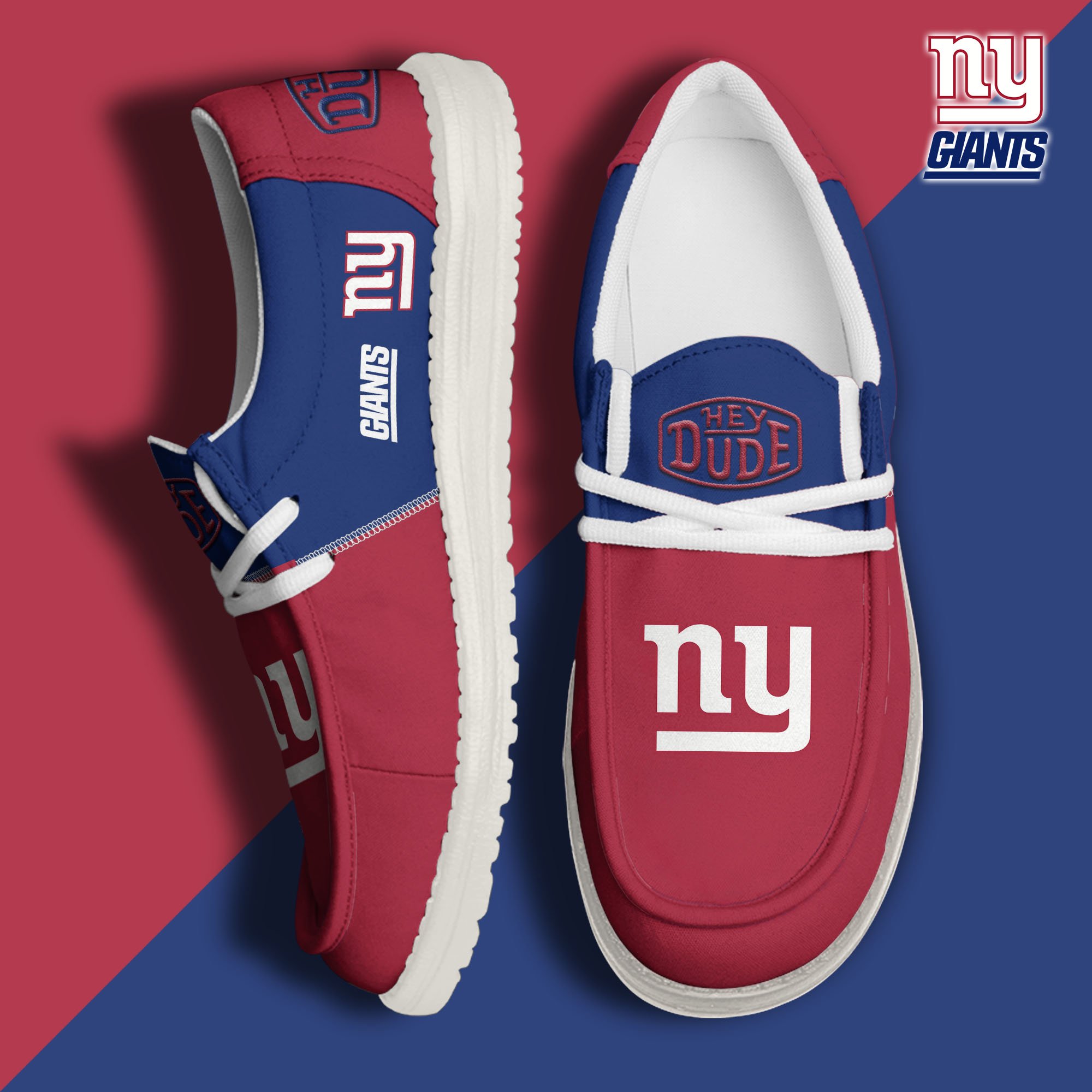 New York Giants Football Hey Dude Canvas Loafer Shoes Custom Your Name, Sport Shoes For Fan, Fan Gifts