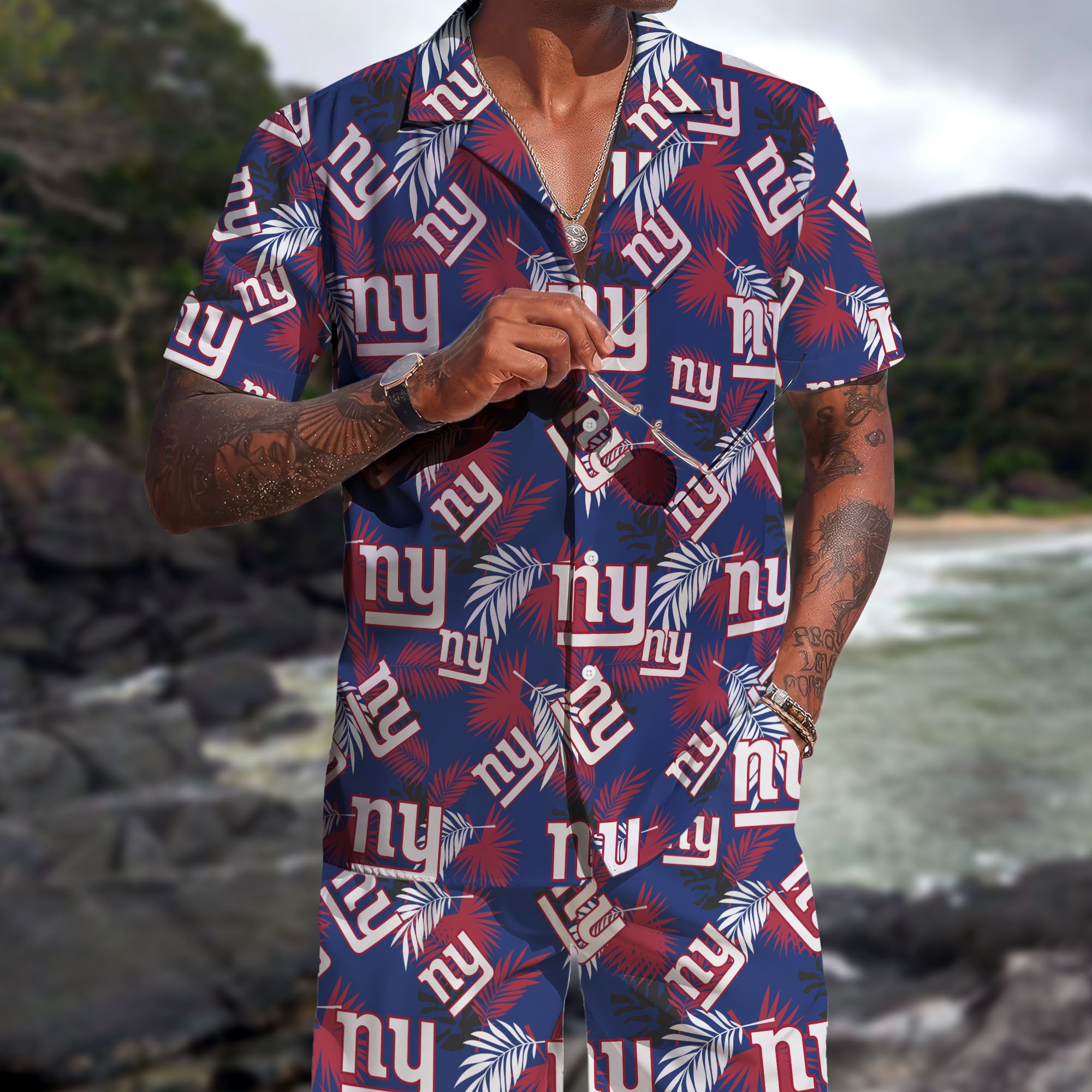 New York Giants Hawaiian Shorts Set 2025 Version, Hawaiian Shirts, Sports Shorts, Gifts For Fan