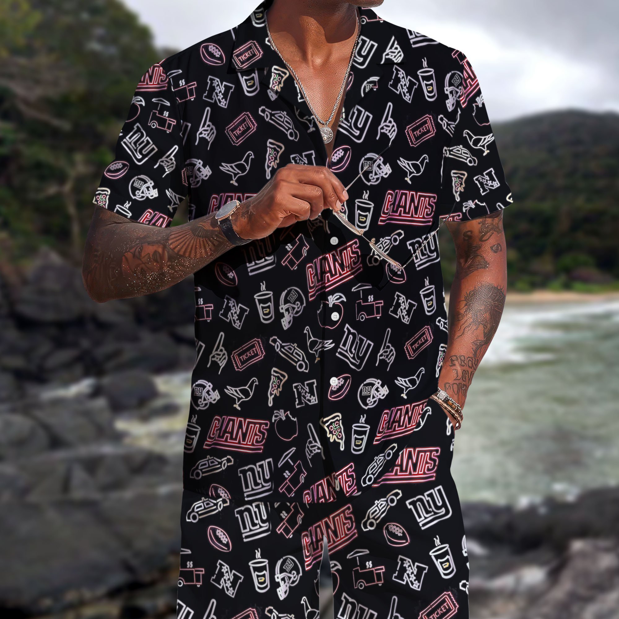 New York Giants Hawaiian Shorts Set 2025 Version, Hawaiian Shirts, Sports Shorts, Gifts For Fan