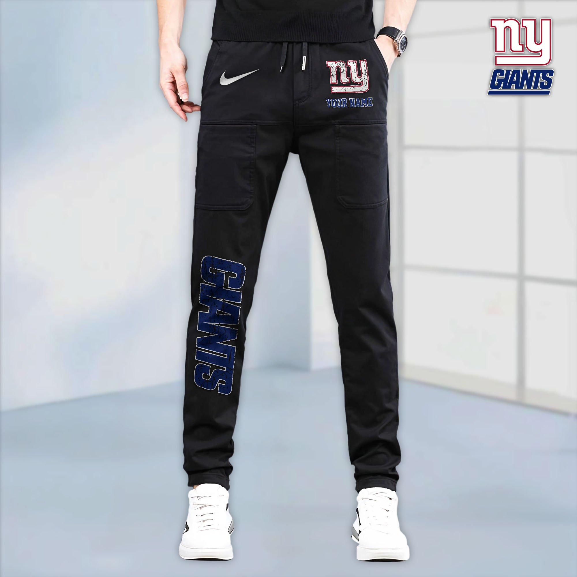 New York Giants High Stretch Multi Pocket Durable Cargo Pants - Long Custom Name 