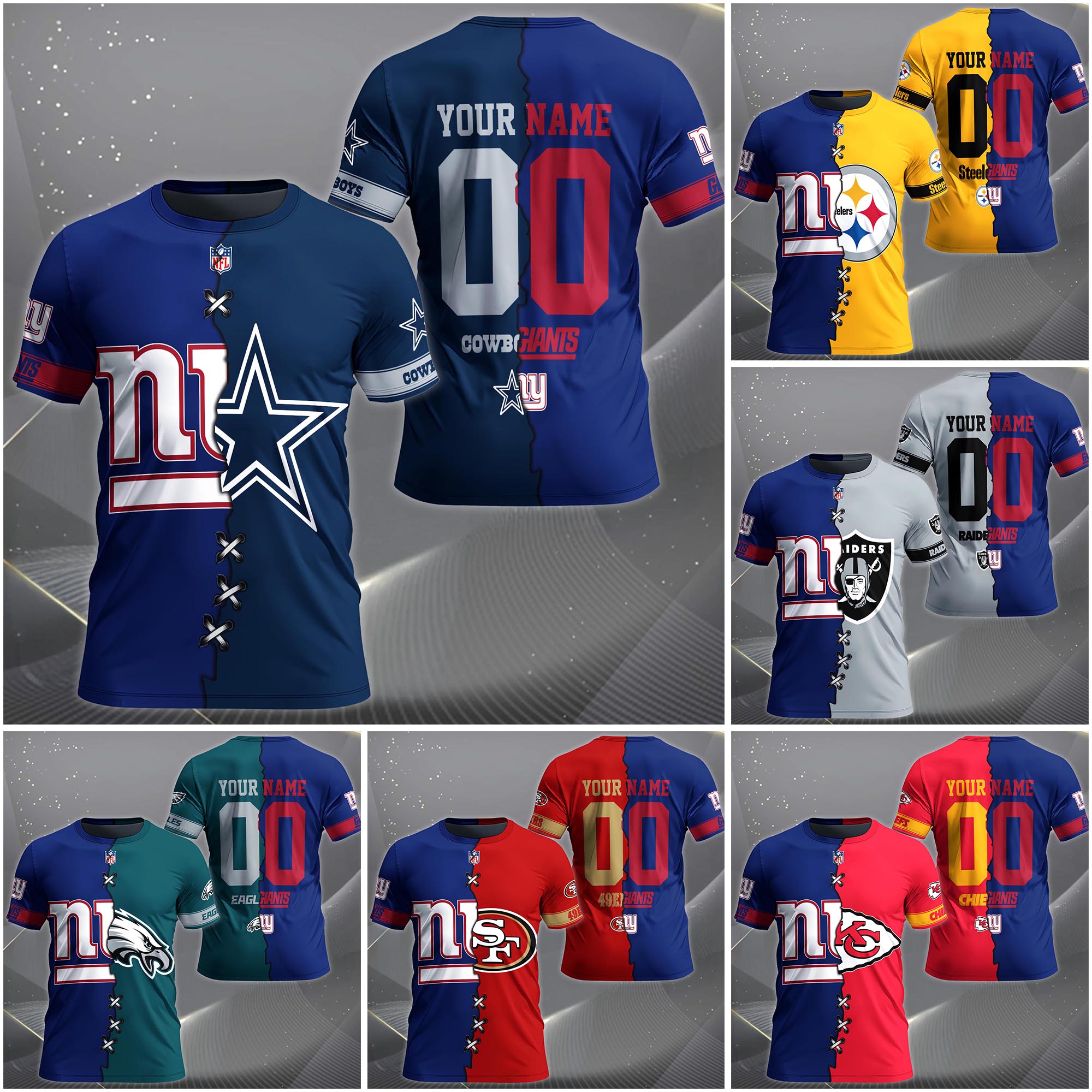 New York Giants House Divided T-Shirt Custom Name 2025 Version, Number And Team, Sport Shirts For Fan