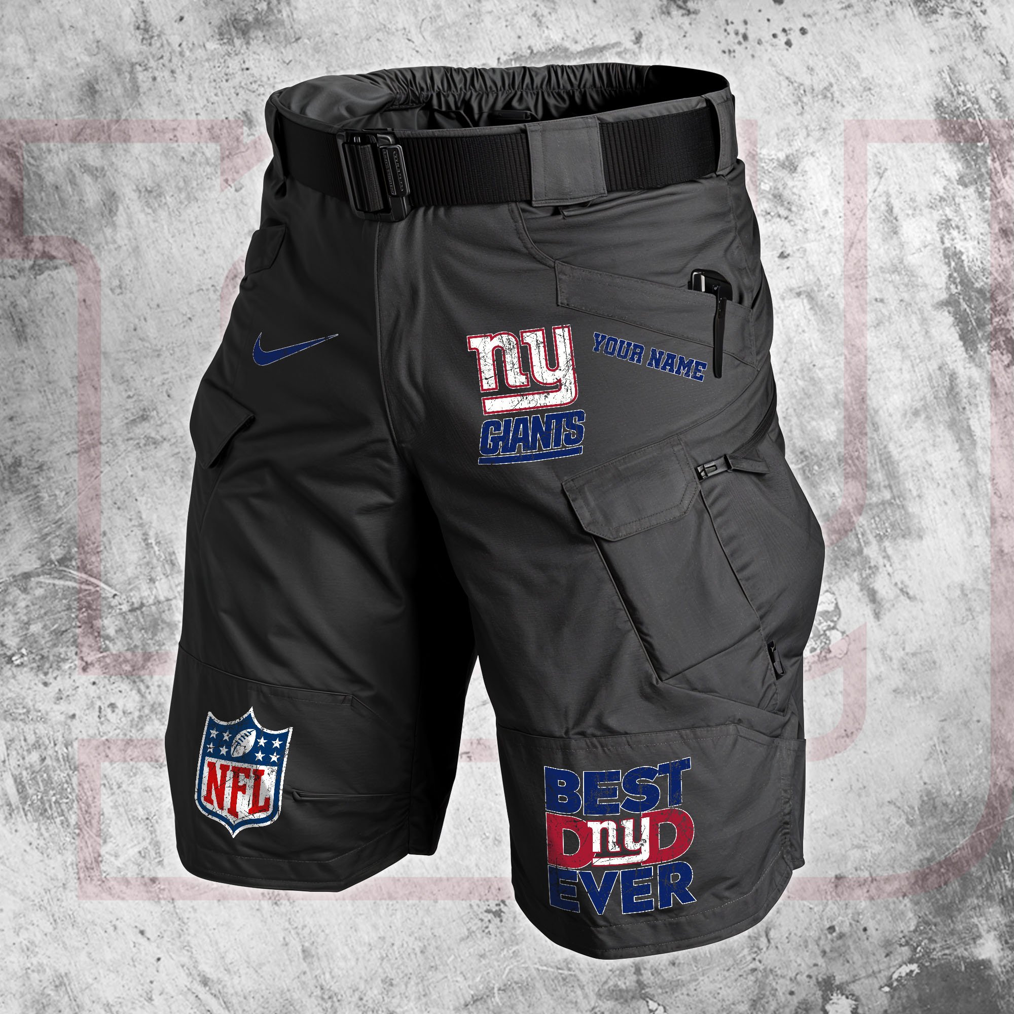 New York Giants Men Cargo Shorts Custom Your Name, Football Lovers Clothings, Fathers Day Gifts 
