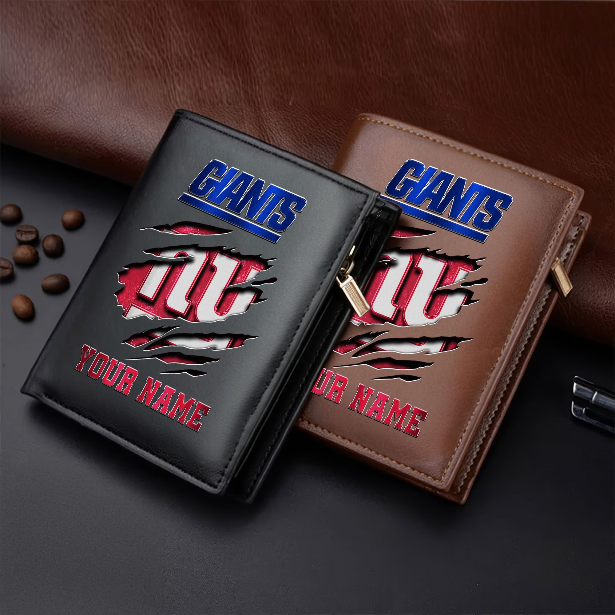New York Giants Men Wallet Custom Your Name, Football Team Men Wallet For Fans, Gifts For Football Lovers
