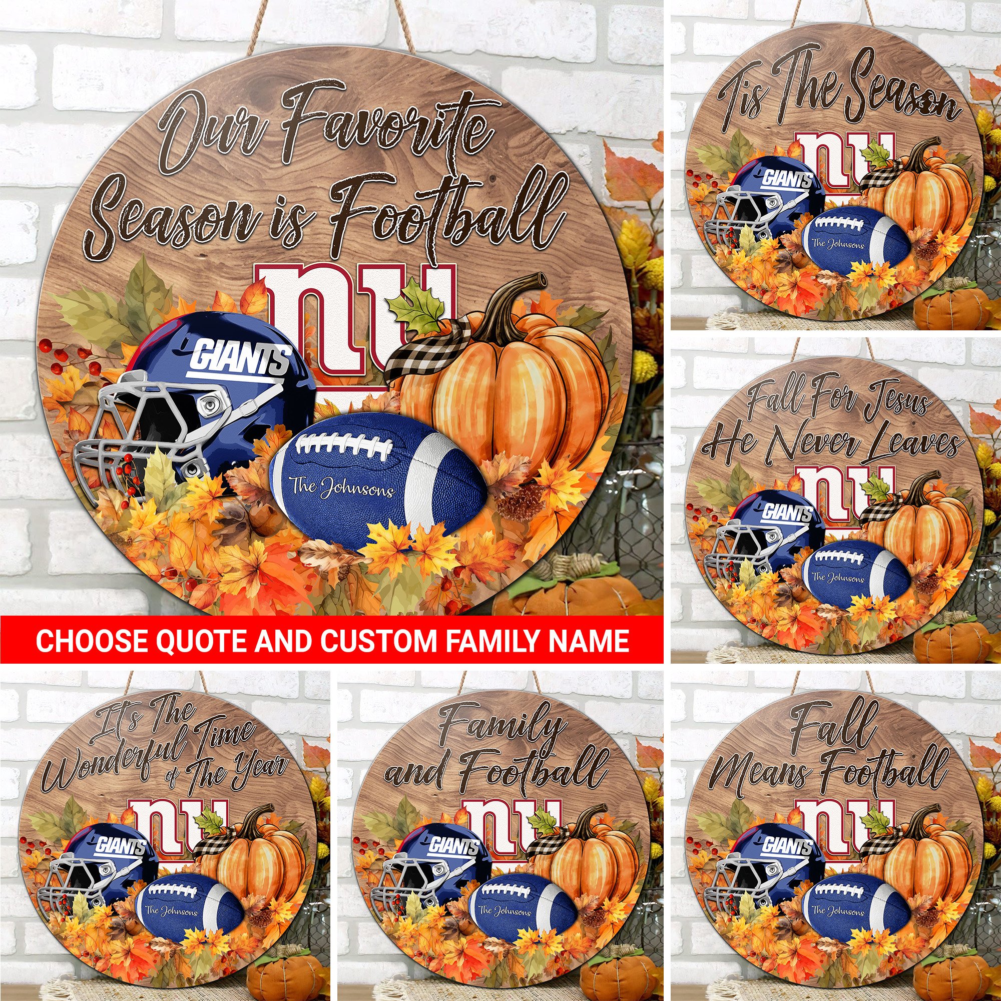 New York Giants Shape Wooden Sign Custom Your Family Name And Choose Your Quotes, Sport Sign