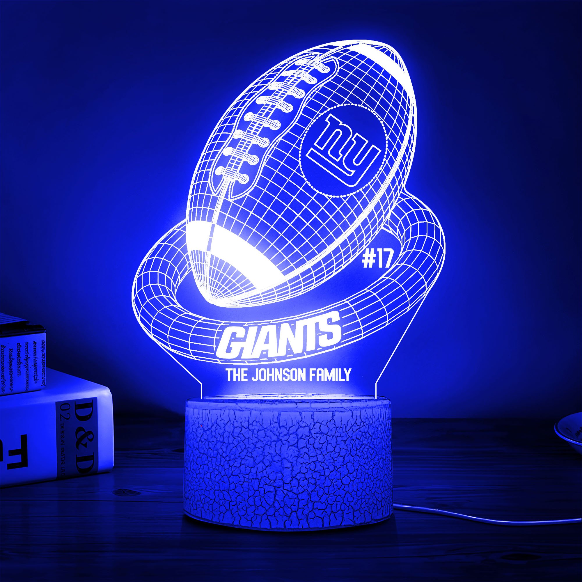 New York Giants Sport Team 3D Led Lamps Custom Family Name And Number, Sport Gifts, Sport Home Decor 