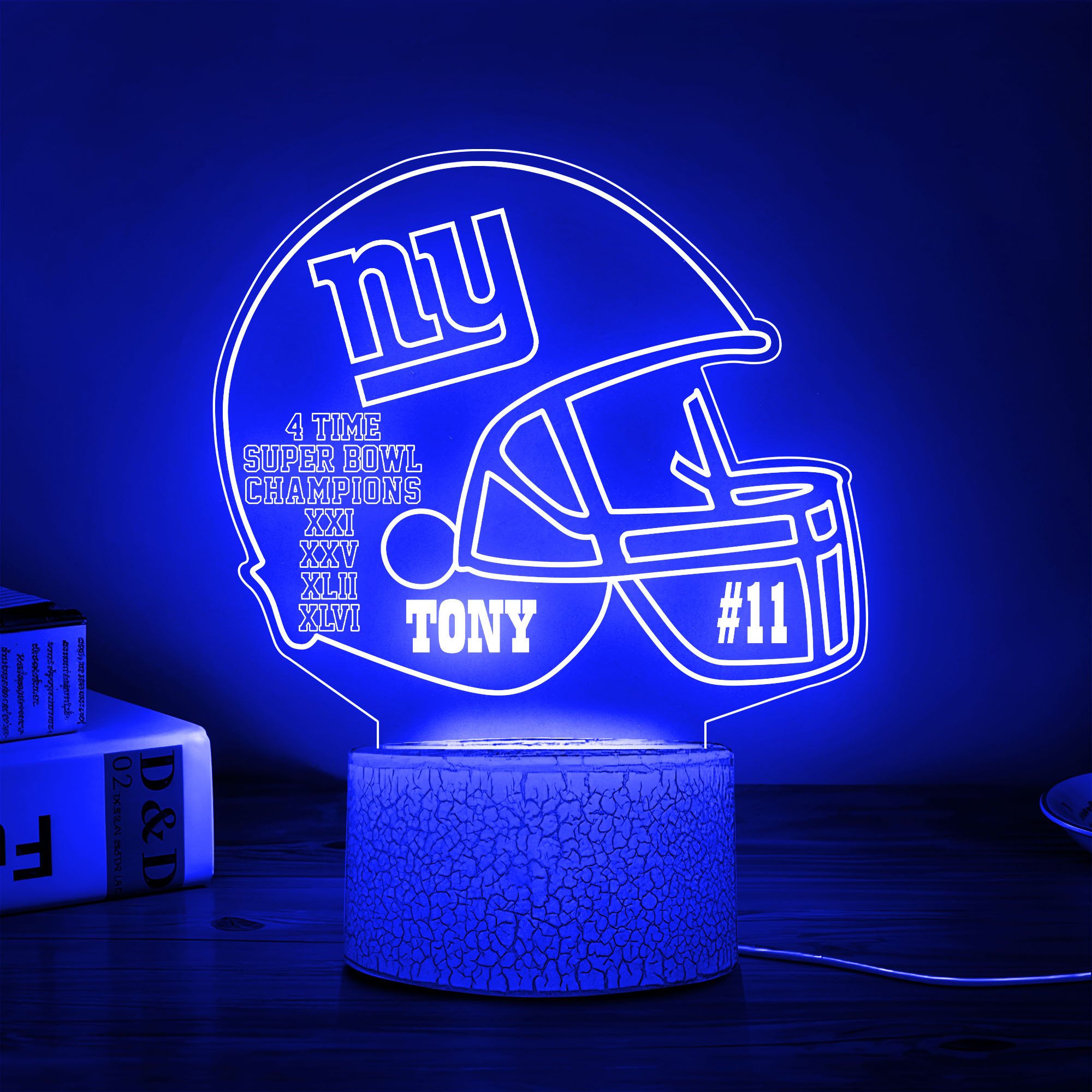 New York Giants Team 3D Led Lamp Custom Number And Name, Led Lamp For Sport Fans 