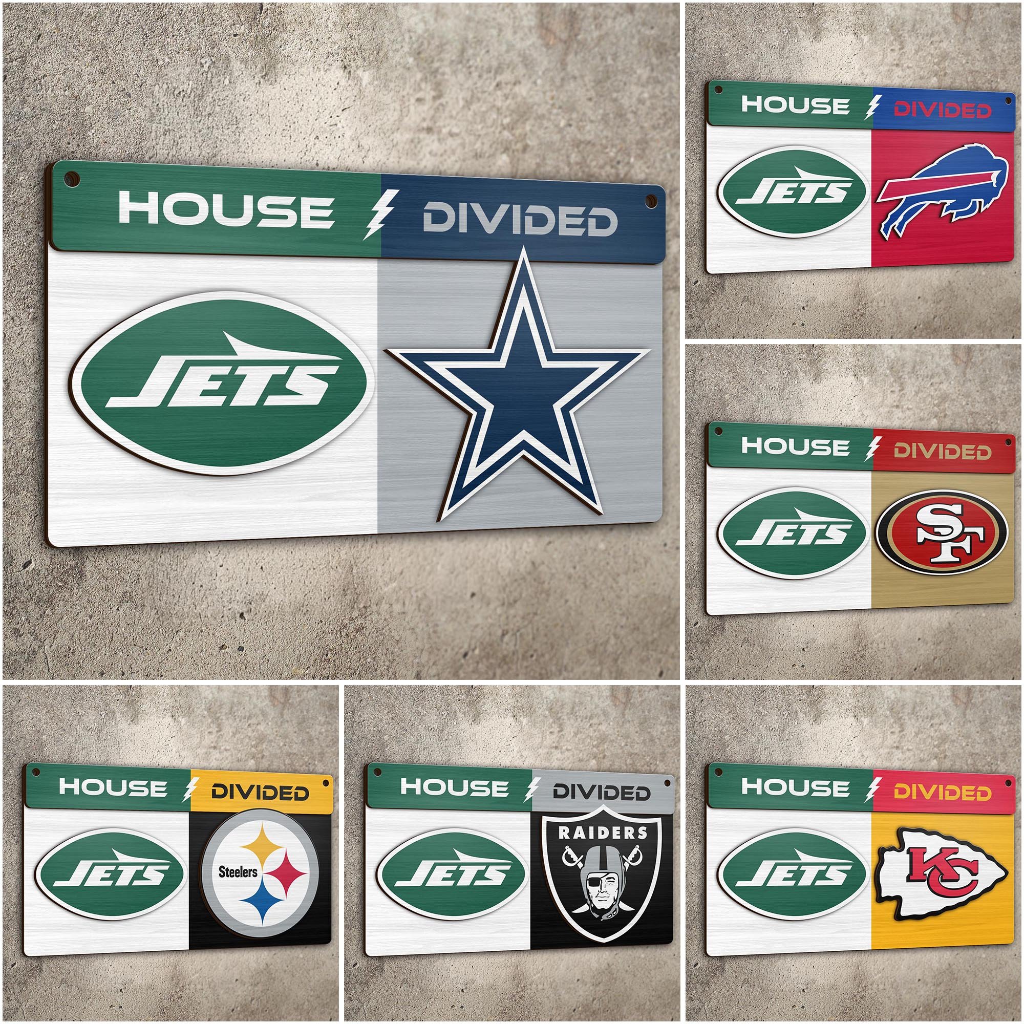 New York Jets 2 Layers Woodsign Choose Any Team, House Divided Sign, Wall Hangings
