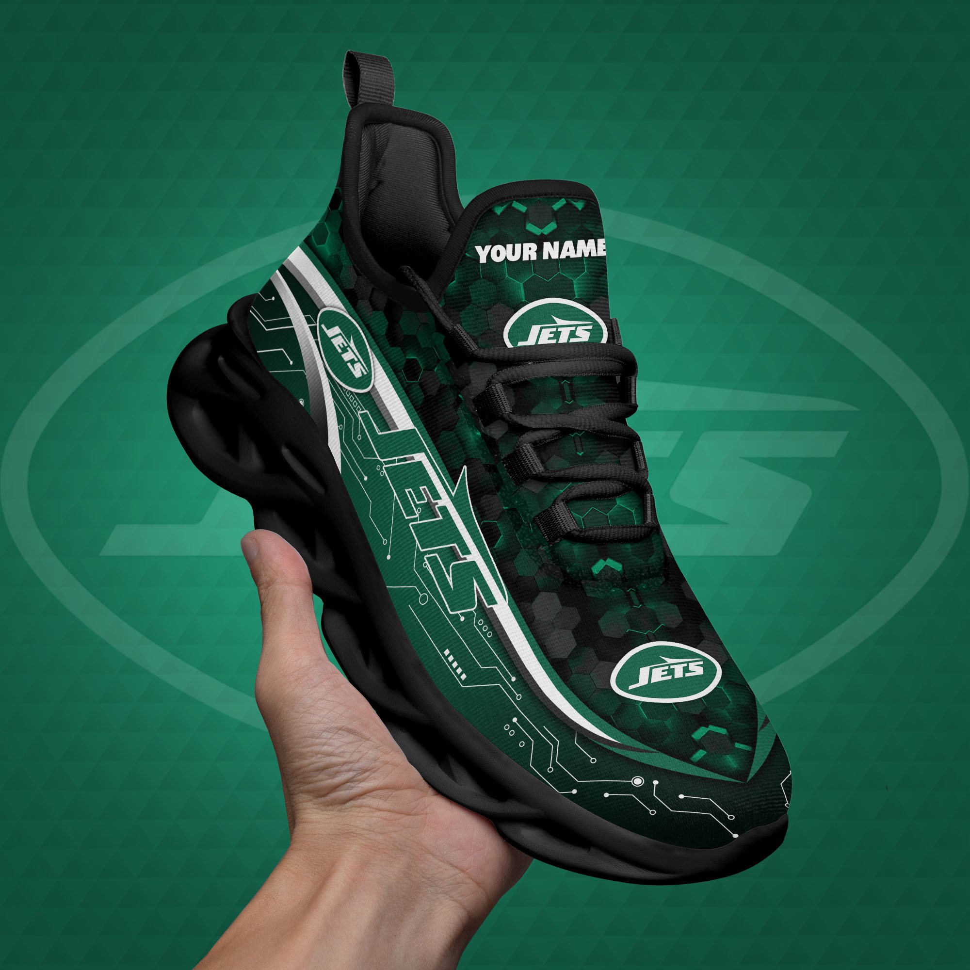New York Jets Black Clunky Sneakers Custom Name, Max Soul Shoes, Sport Gifts