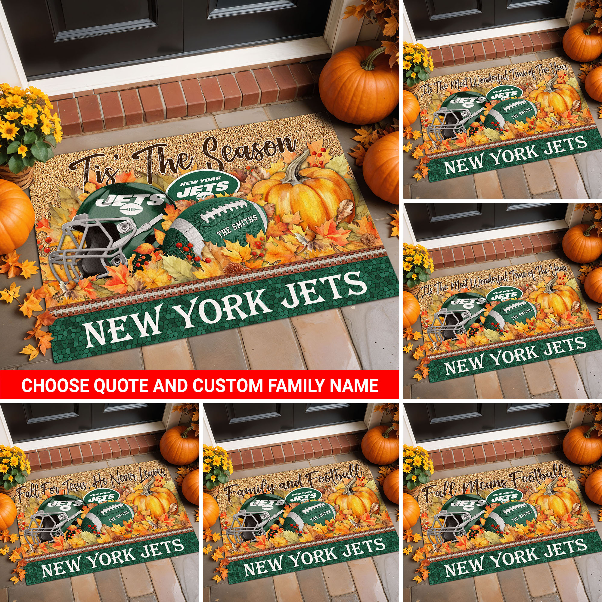 New York Jets Doormat Custom Your Family Name And Choose Your Quotes, Sport Doormat, Sport Gifts For Fan