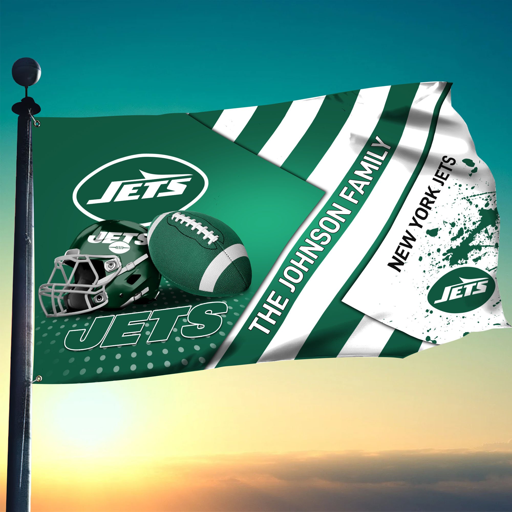 New York Jets Flag 3X5ft 4X6ft Custom Your Family Name, Sport Team Flag, Sport Gifts