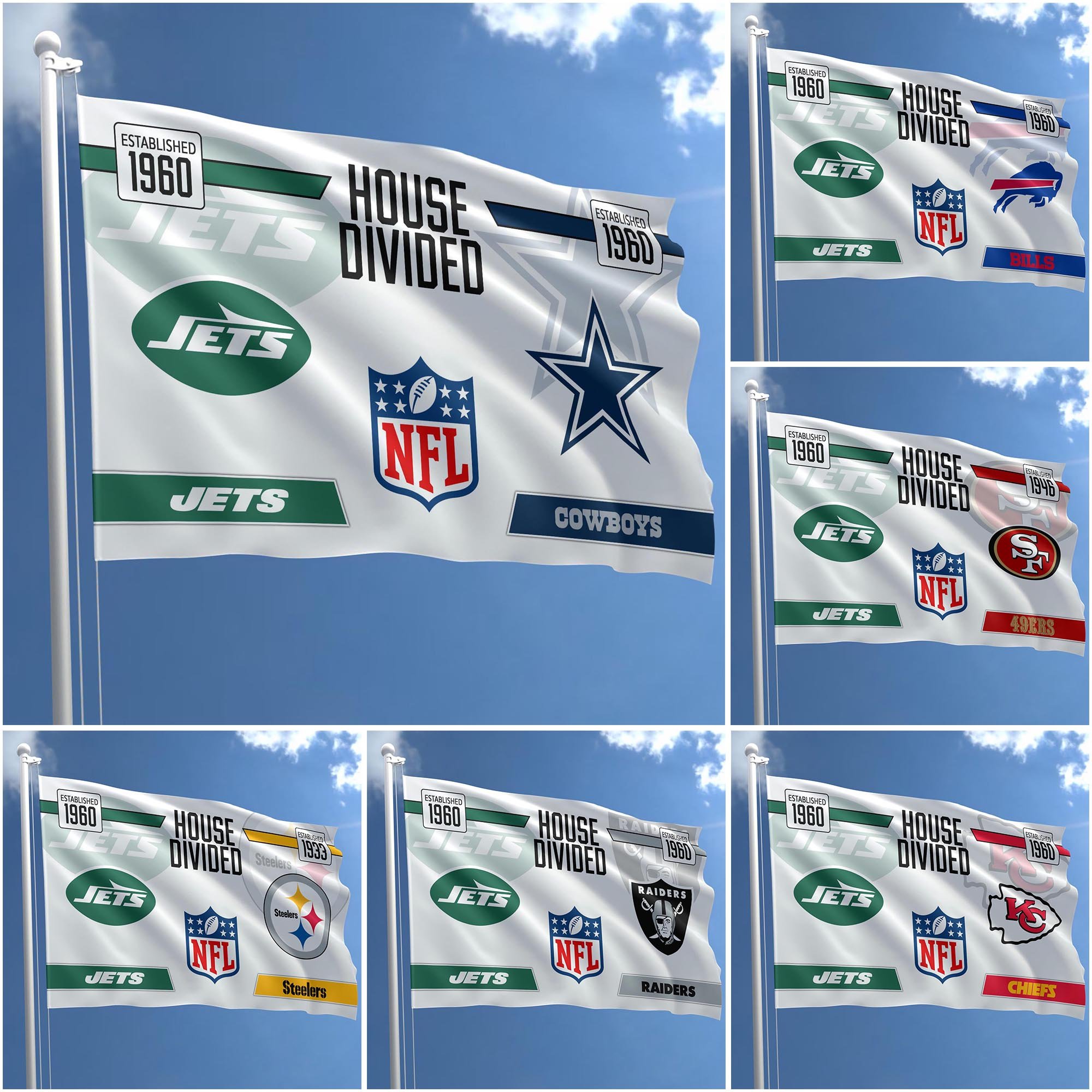 New York Jets Flag 3X5ft Choose Any Team, House Divided Flag, Home Decors