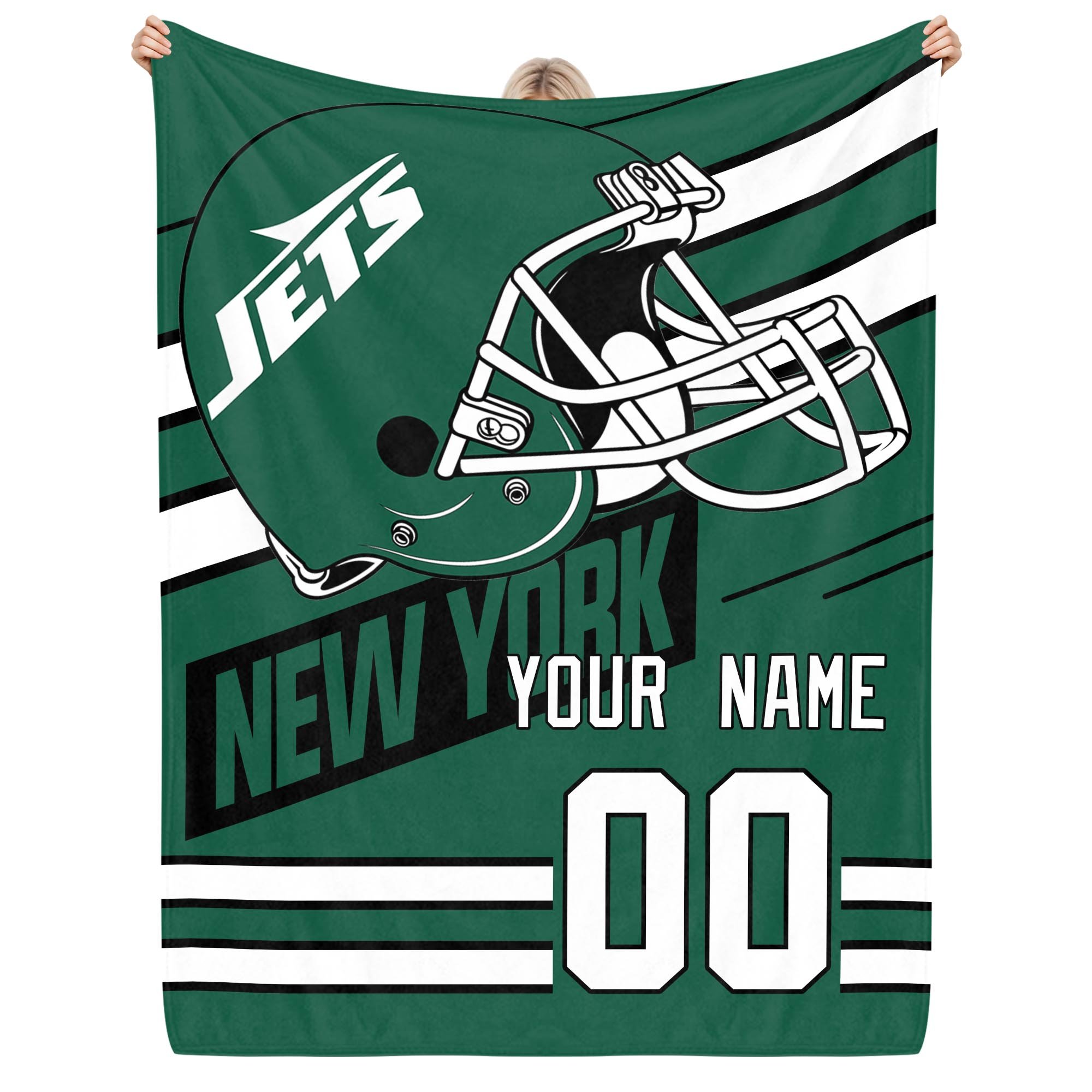 New York Jets Fleece Blanket Custom Name And Number, Sport Blanket For Fans