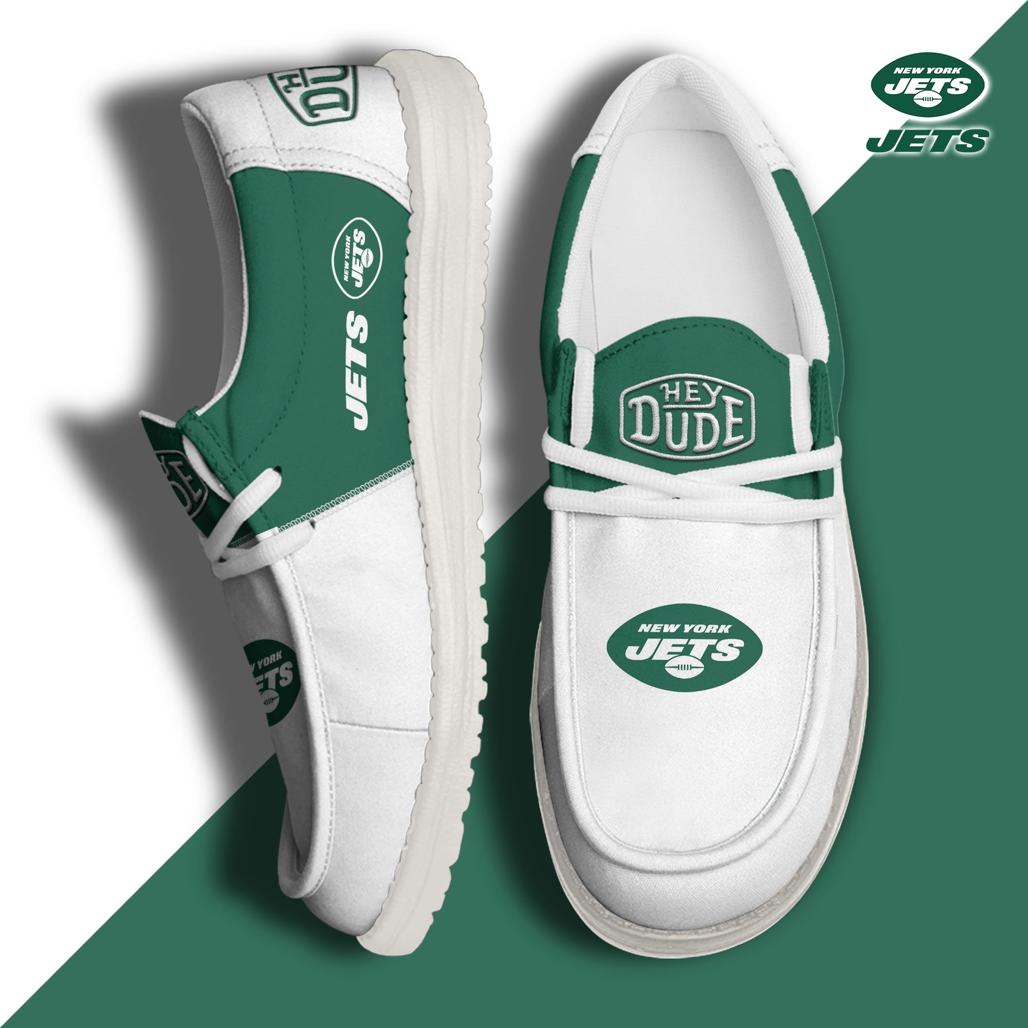 New York Jets Football Hey Dude Canvas Loafer Shoes Custom Your Name, Sport Shoes For Fan, Fan Gifts