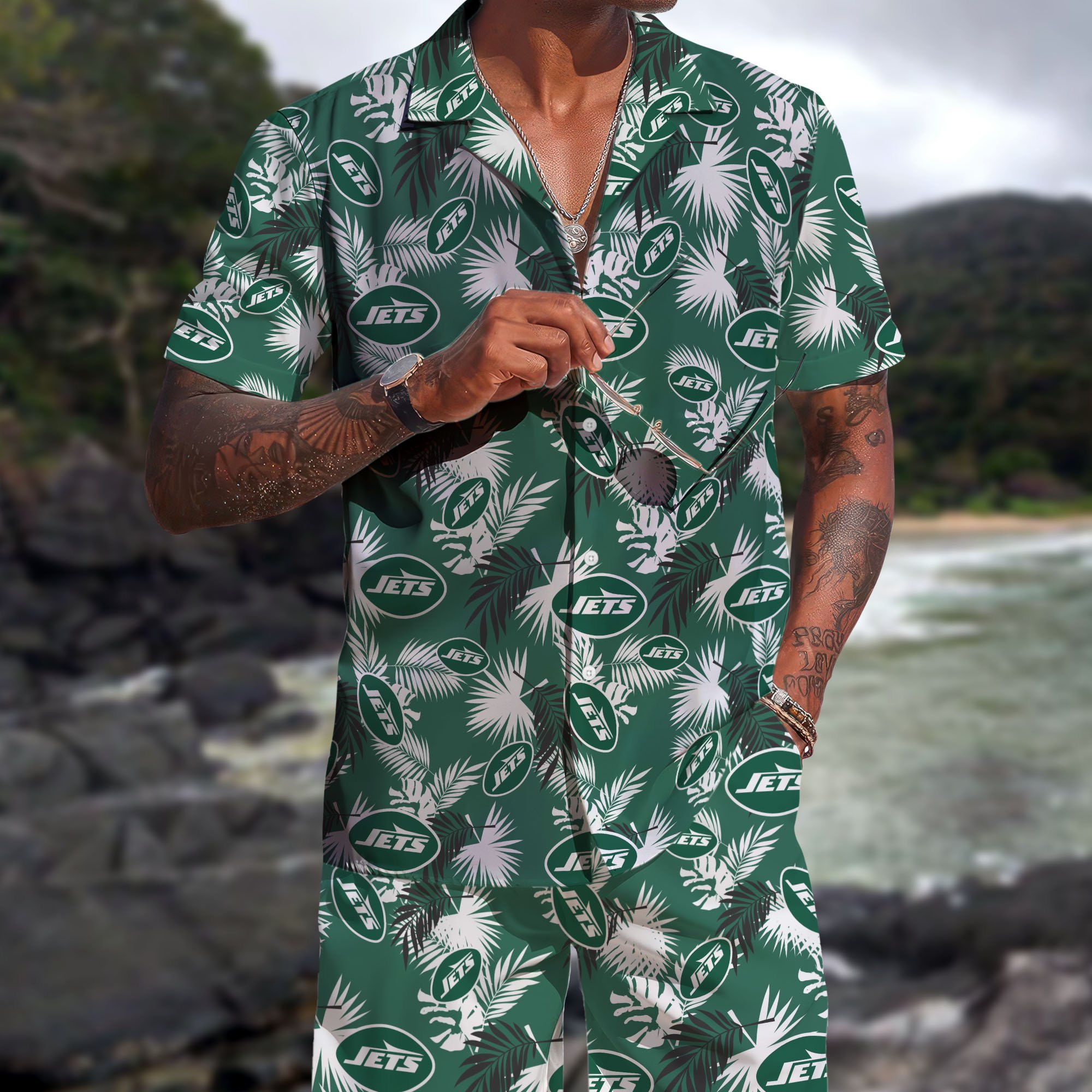 New York Jets Hawaiian Shorts Set 2025 Version, Hawaiian Shirts, Sports Shorts, Gifts For Fan