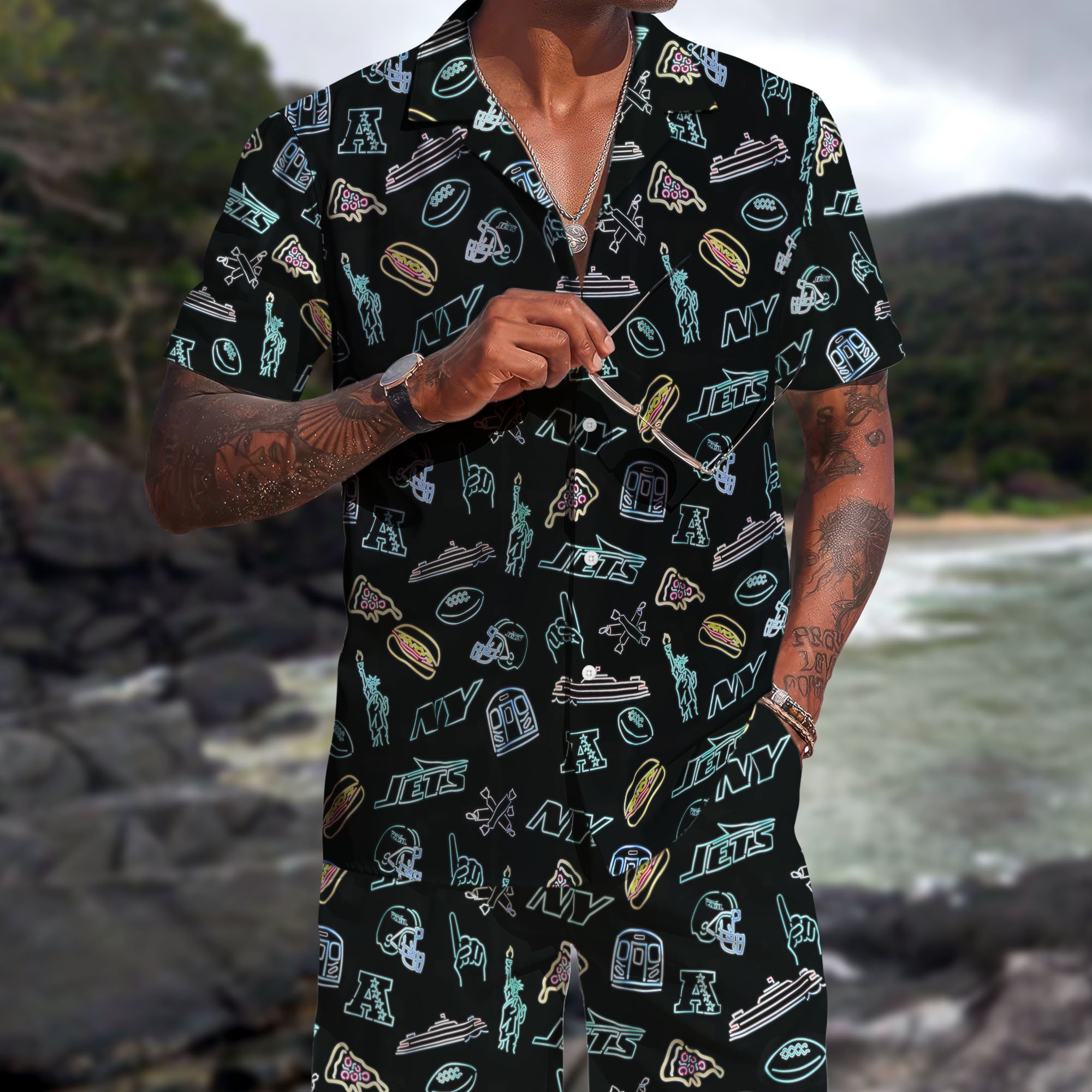 New York Jets Hawaiian Shorts Set 2025 Version, Hawaiian Shirts, Sports Shorts, Gifts For Fan