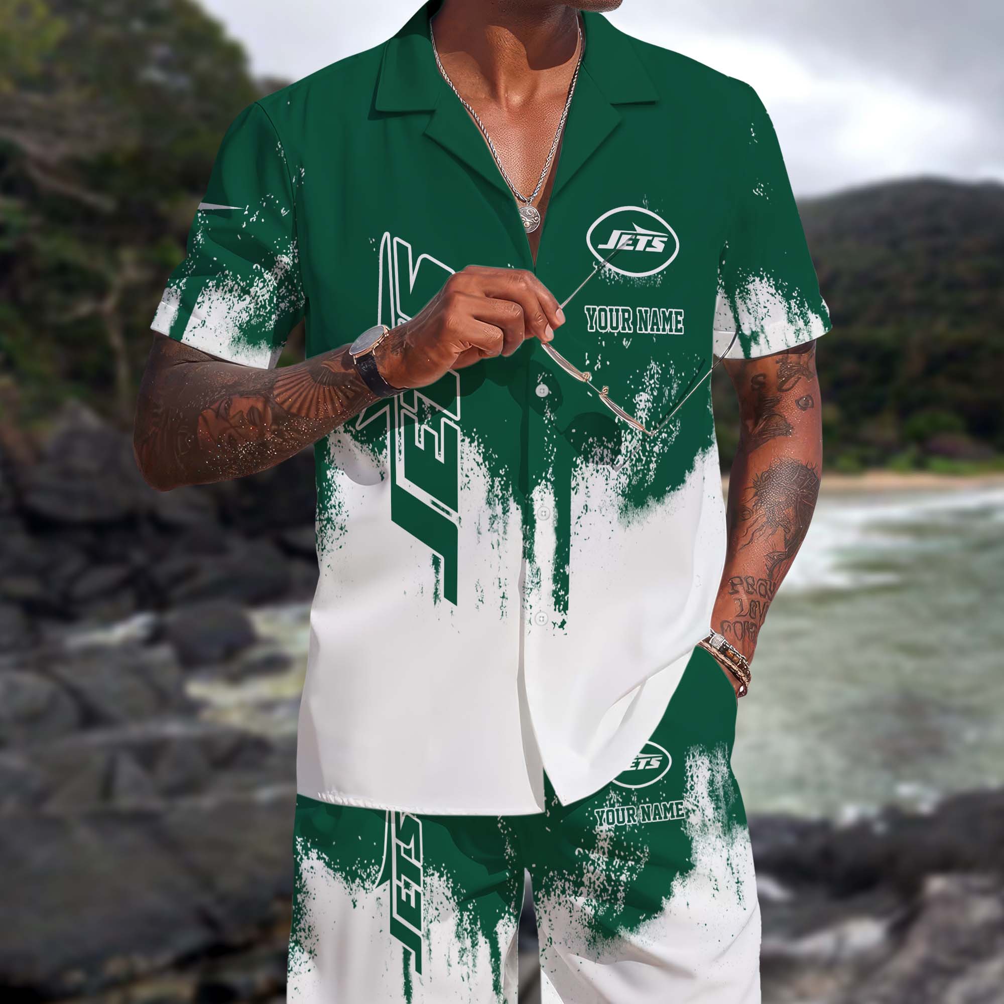 New York Jets Hawaiian Shorts Set Custom You Name, Sport Shorts, Gifts For Fan