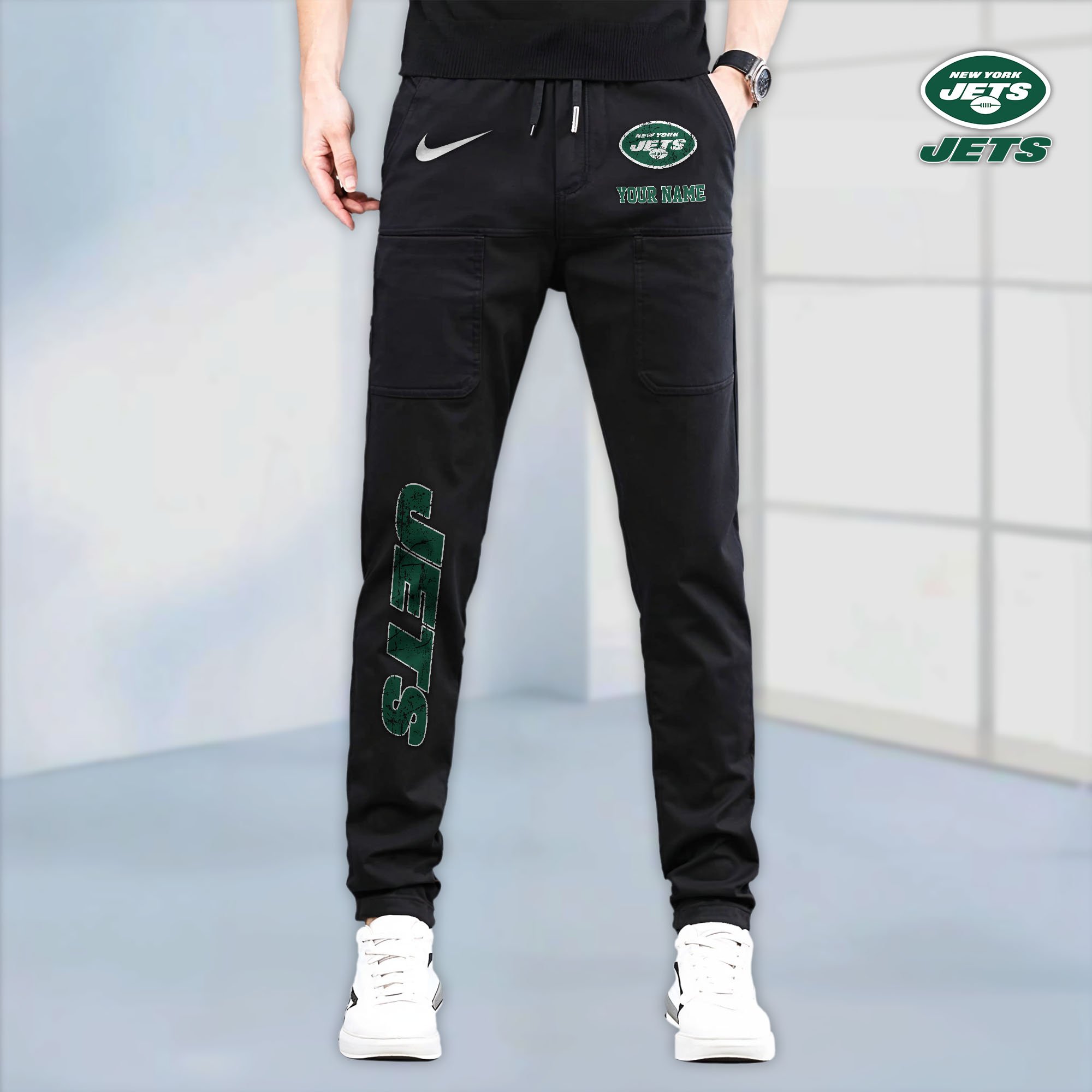 New York Jets High Stretch Multi Pocket Durable Cargo Pants - Long Custom Name 