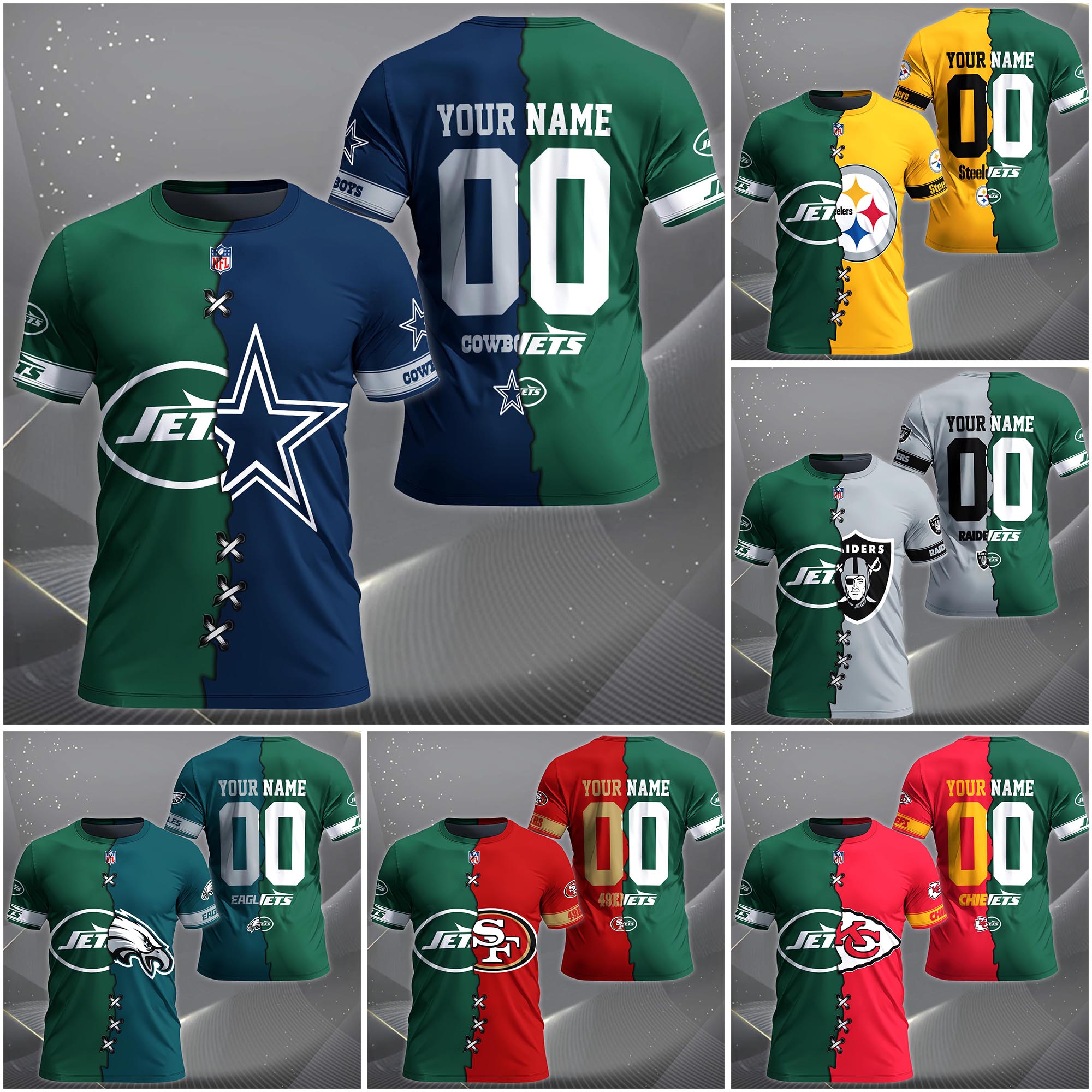 New York Jets House Divided T-Shirt Custom Name 2025 Version, Number And Team, Sport Shirts For Fan