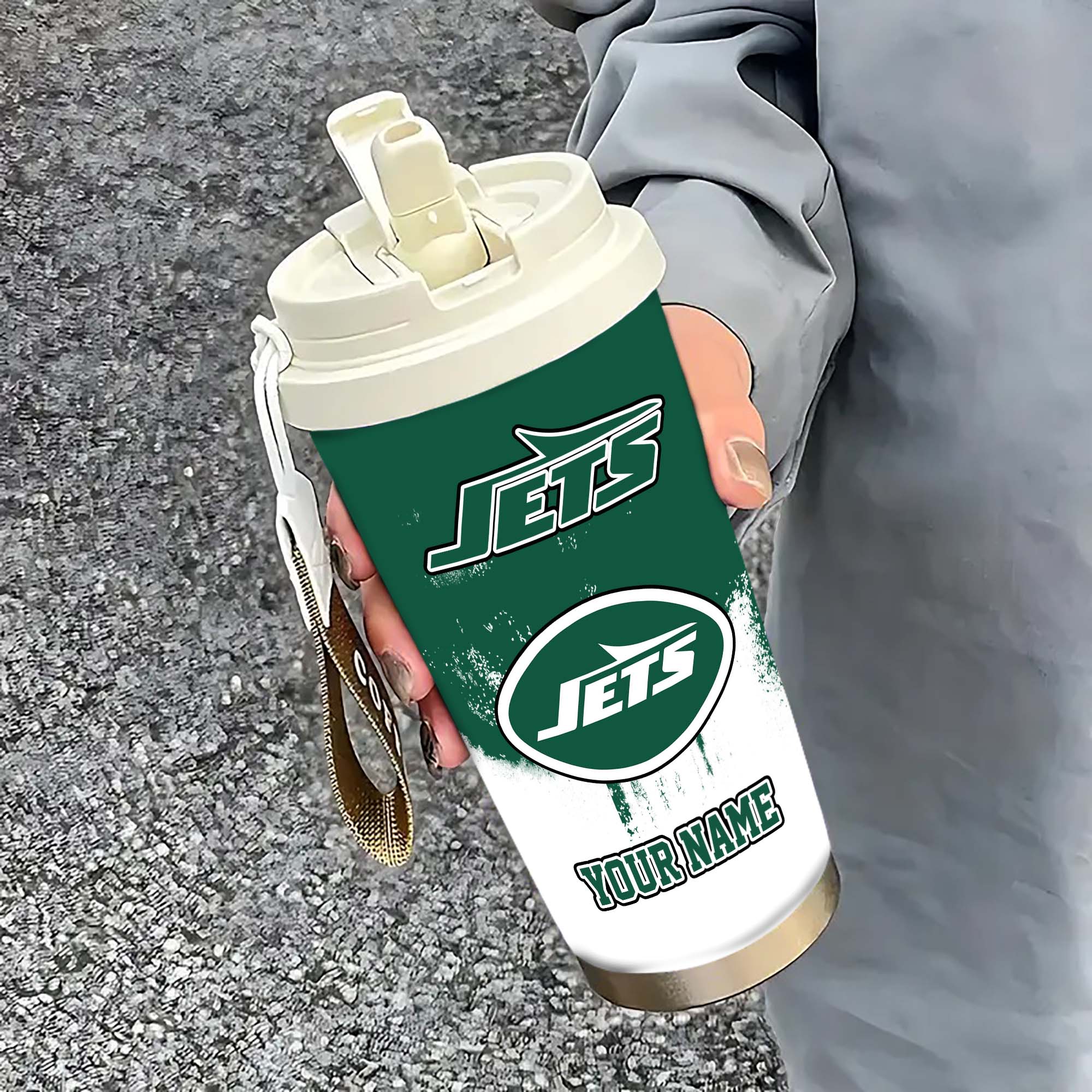 New York Jets Insulated Coffee Mug With Straw And Lid, Portable Coffee Travel Mug For Car, Fan Gifts