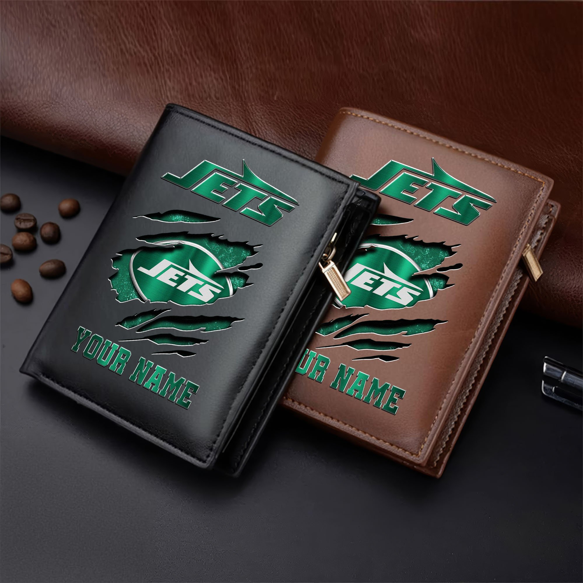 New York Jets Men Wallet Custom Your Name, Football Team Men Wallet For Fans, Gifts For Football Lovers