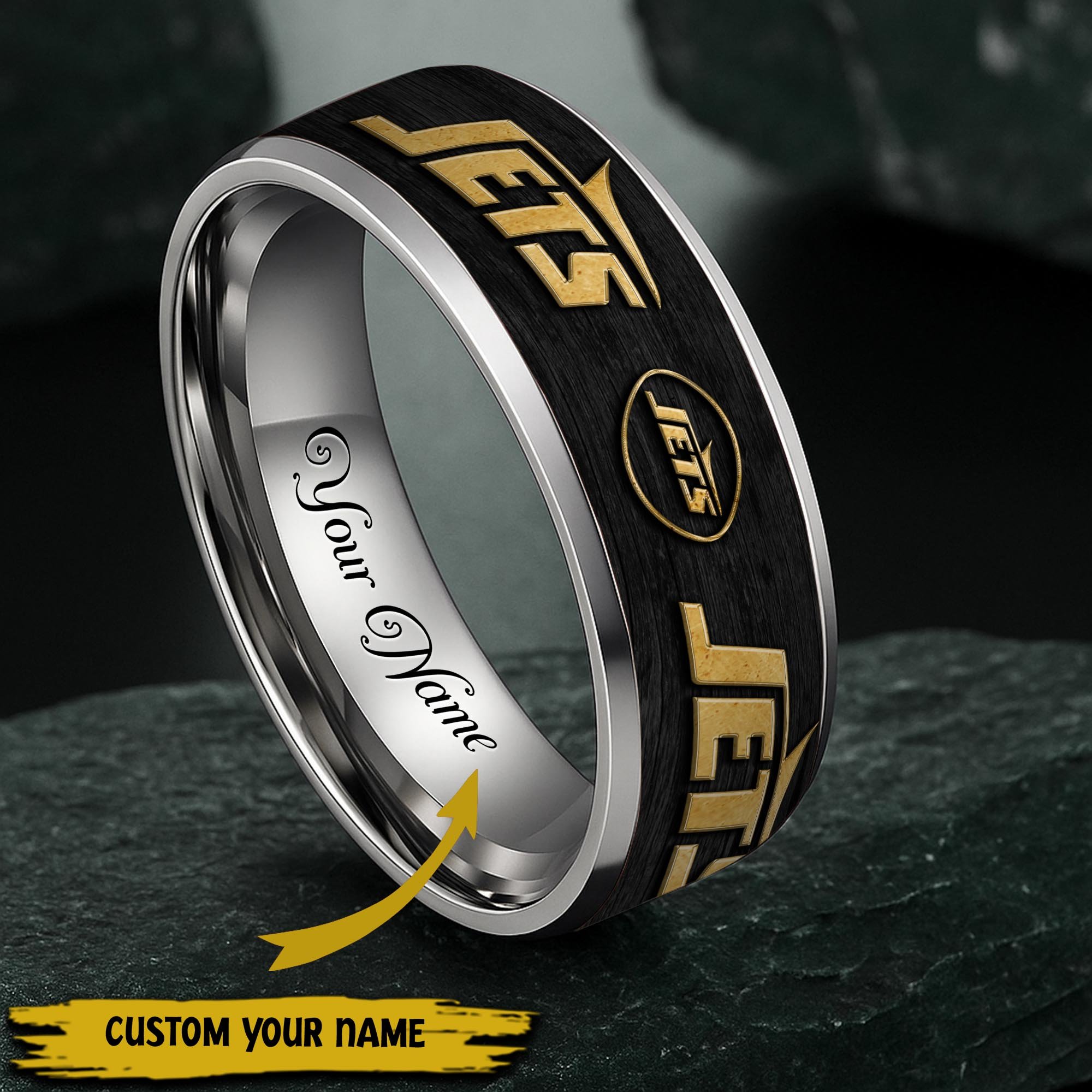 New York Jets Stainless Steel Rings Comes With Box Custom Your Name 2025 Versions, Gifts For Fan