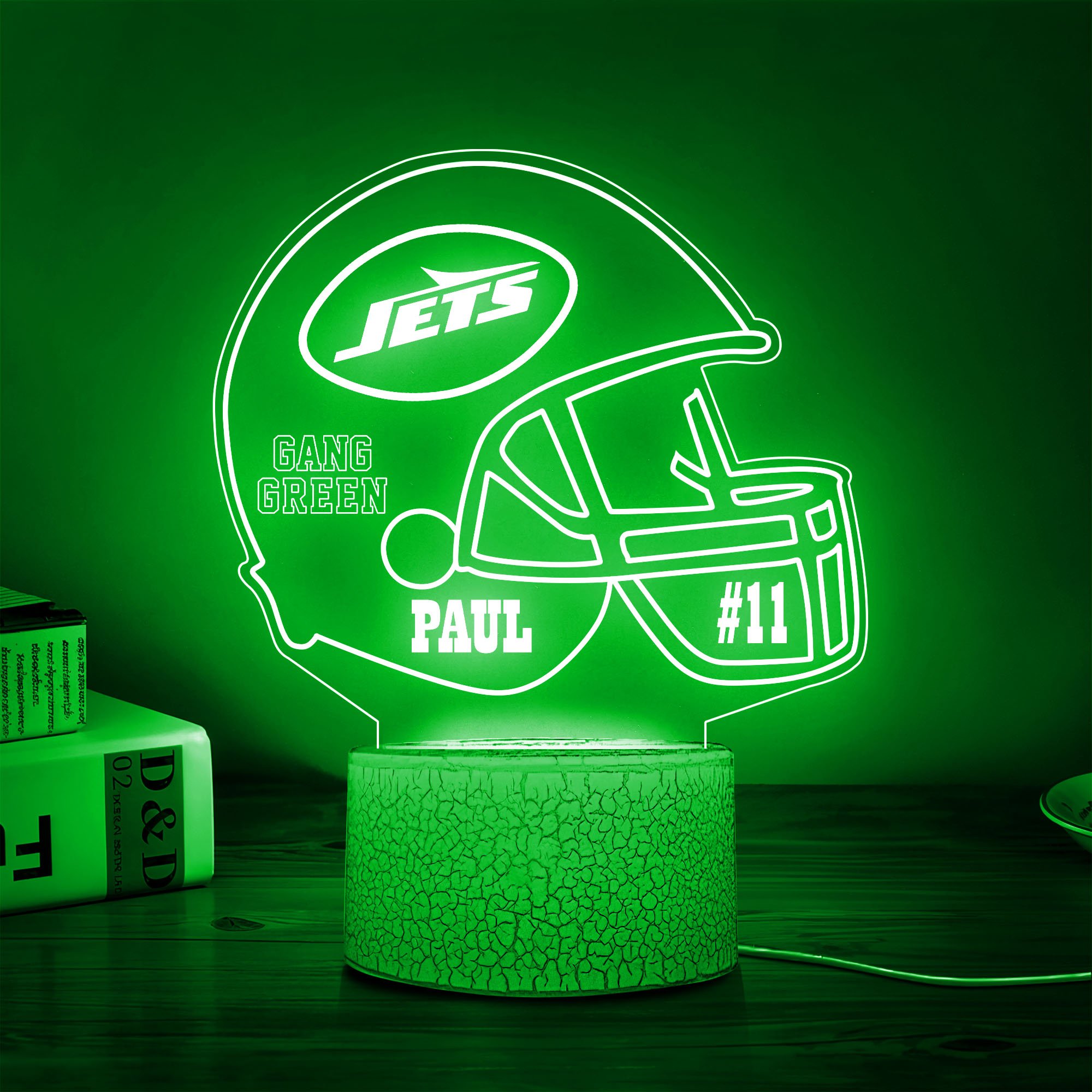 New York Jets Team 3D Led Lamp Custom Number And Name, Led Lamp For Sport Fans 