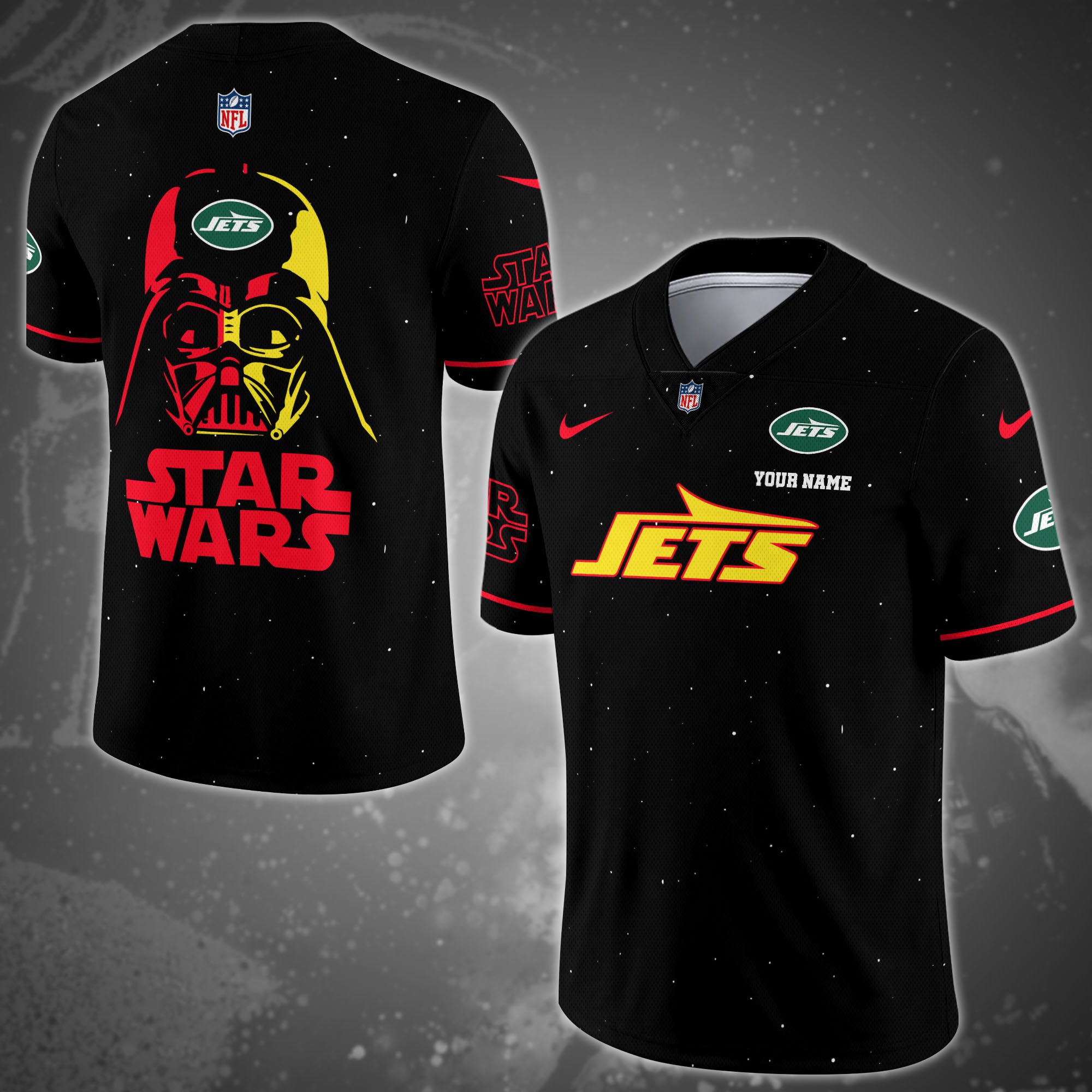 New York Jets Team And Star Wars Vneck Football Jersey Custom Name, Sport Shirts, Sport Gifts