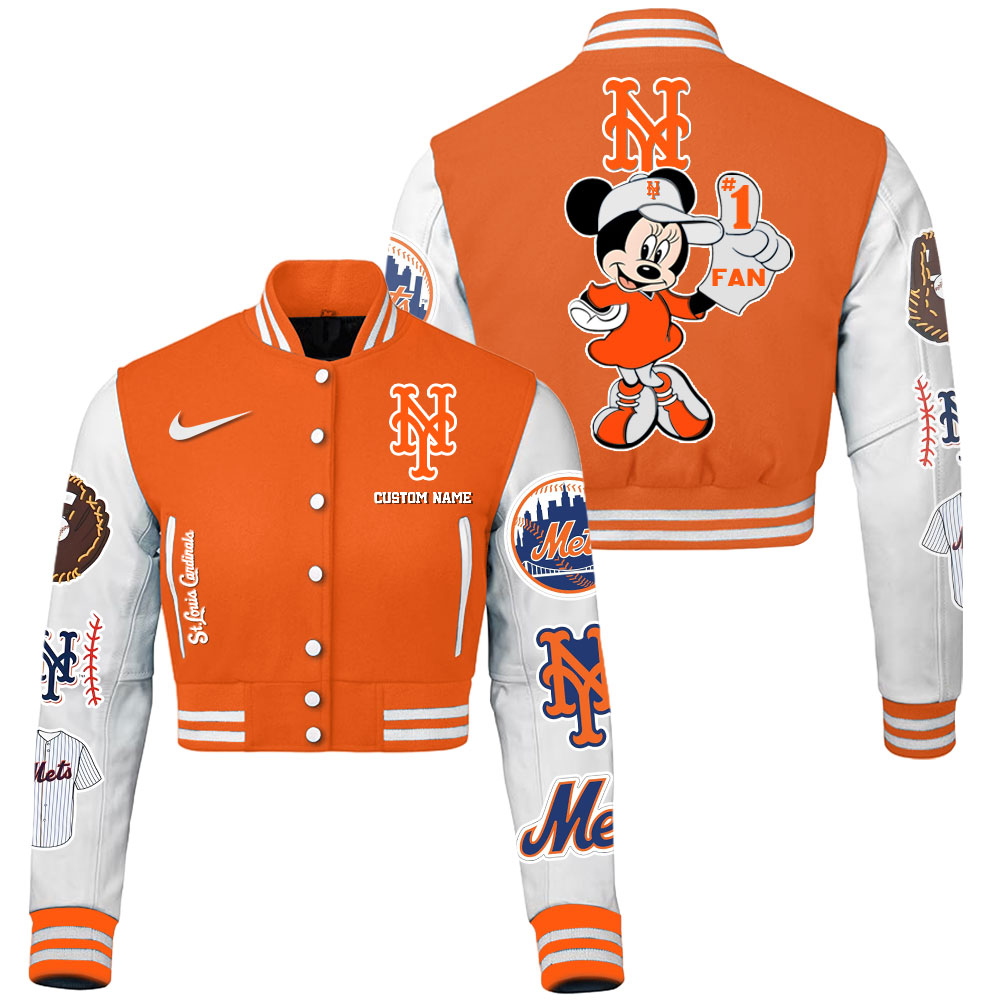 New York Mets MLB Style Cropped Baseball Jacket For Fans