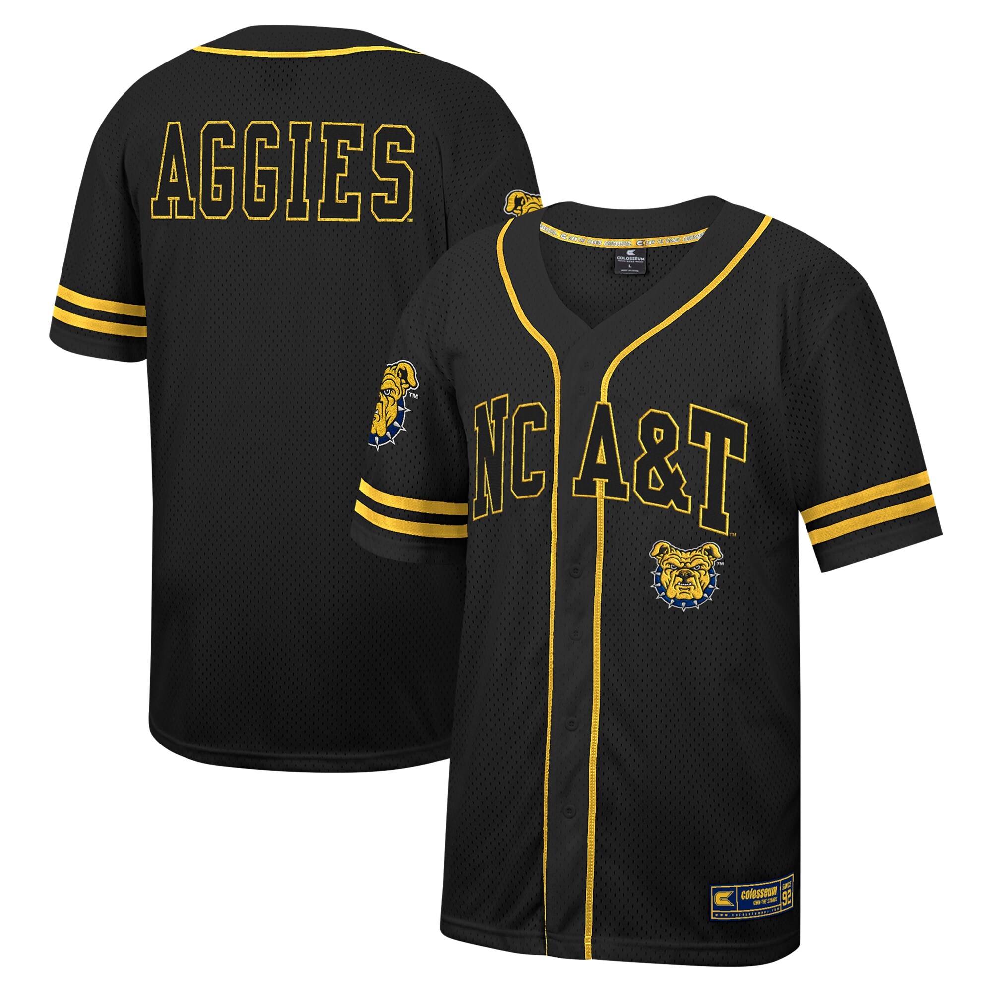 North Carolina AT Aggies Colosseum Free Spirited Mesh Button Up Baseball Jersey - Black