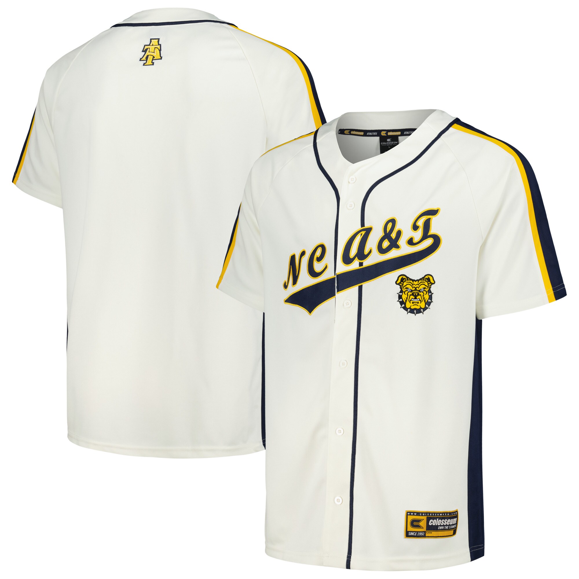 North Carolina AT Aggies Colosseum Ruth Button Up Baseball Jersey - Cream