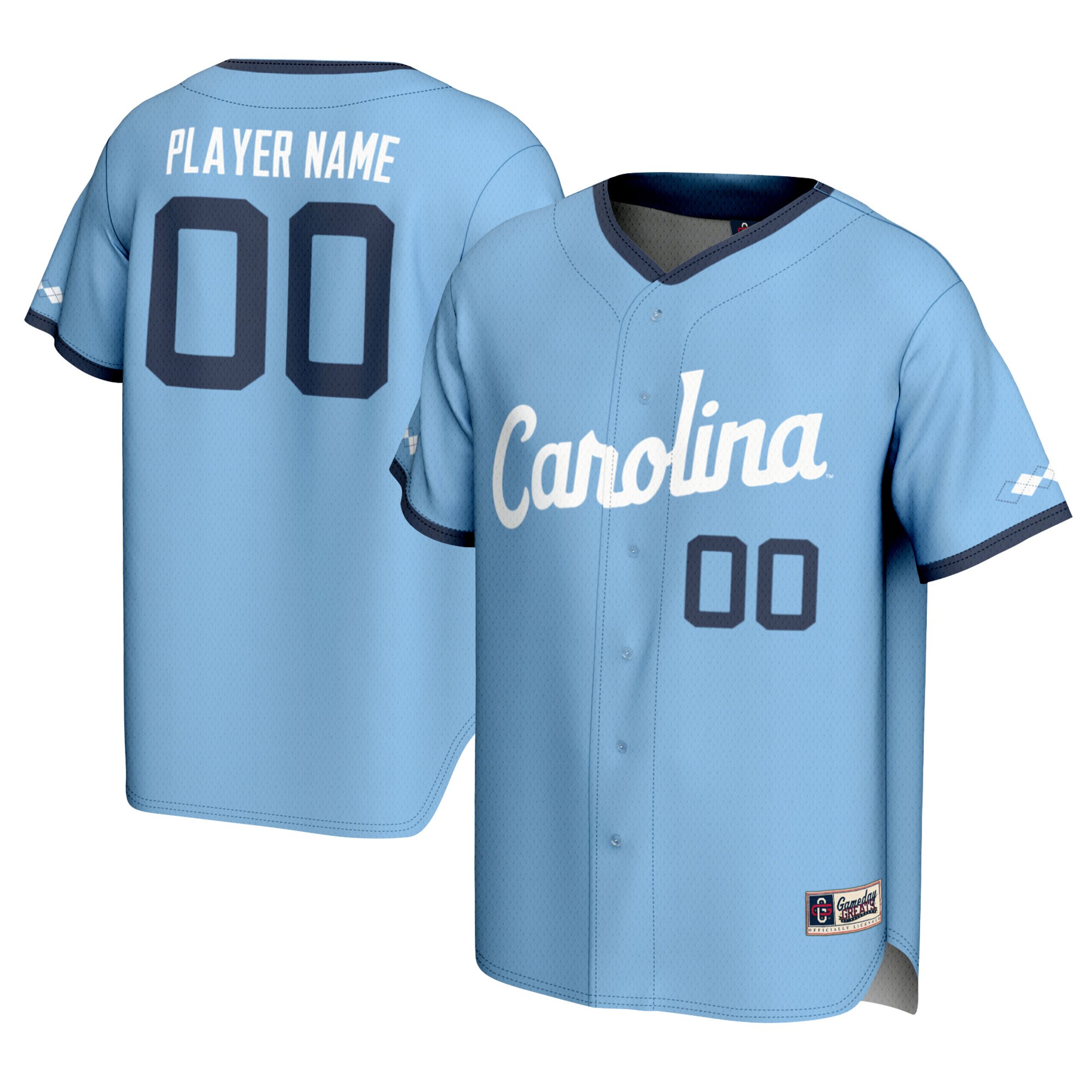 North Carolina Tar Heels Gameday Greats NIL Pick A Player Lightweight Baseball Jersey - Carolina Blue