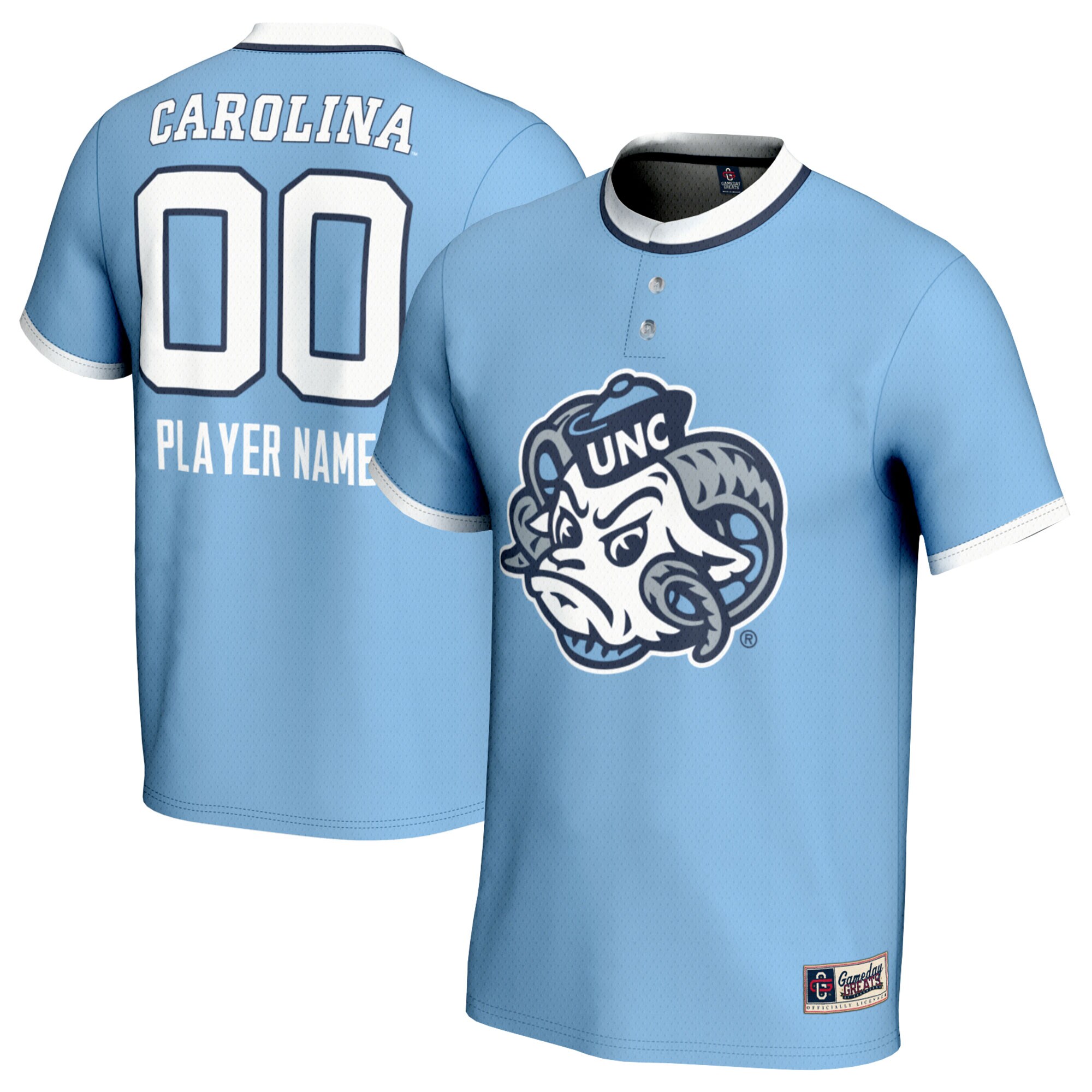 North Carolina Tar Heels Gameday Greats Unisex NIL Pick A Player Lightweight Softball Mascot Jersey - Carolina Blue