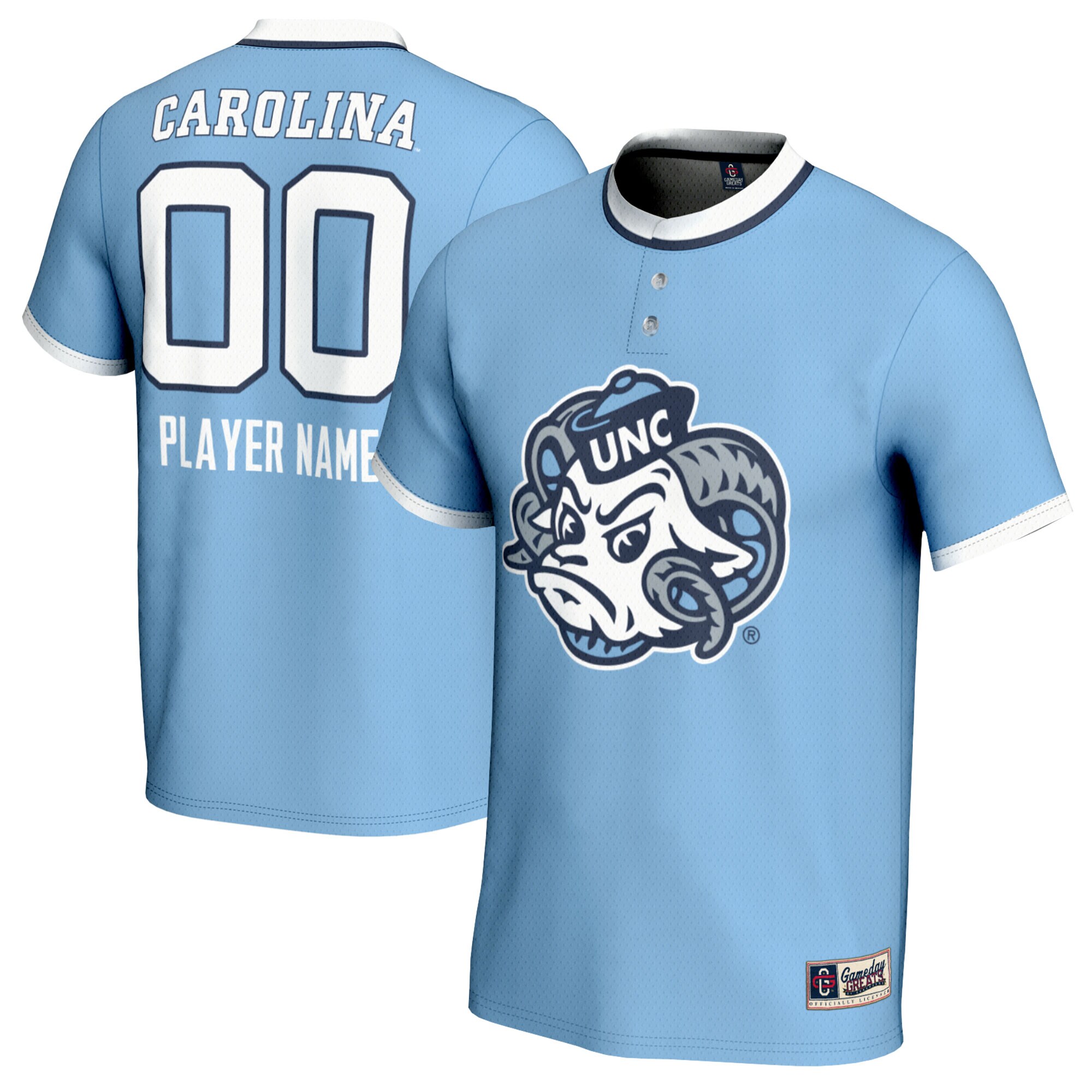 North Carolina Tar Heels Gameday Greats Youth NIL Pick A Player Lightweight Softball Mascot Jersey - Carolina Blue